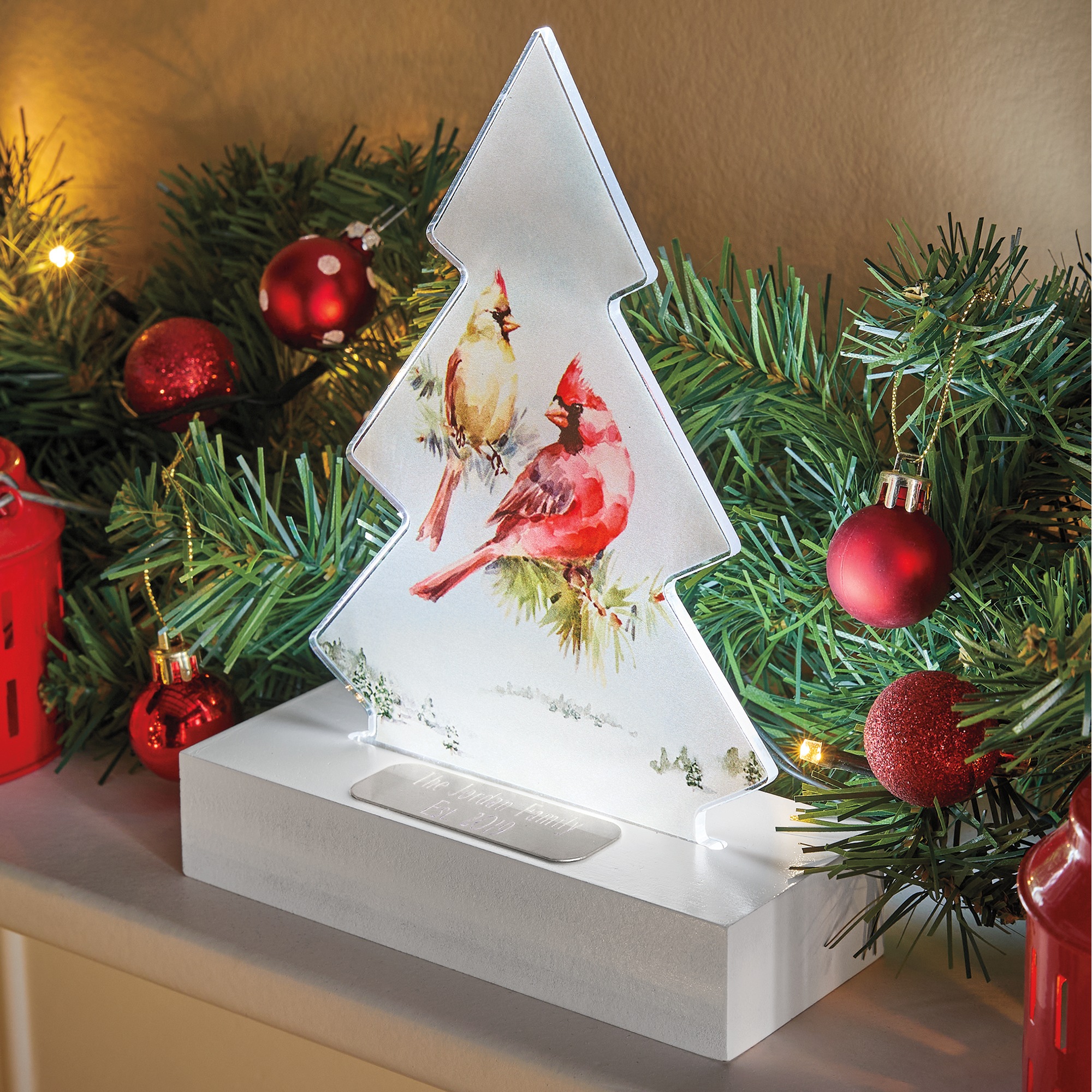 Lit Cardinal Tree Decor