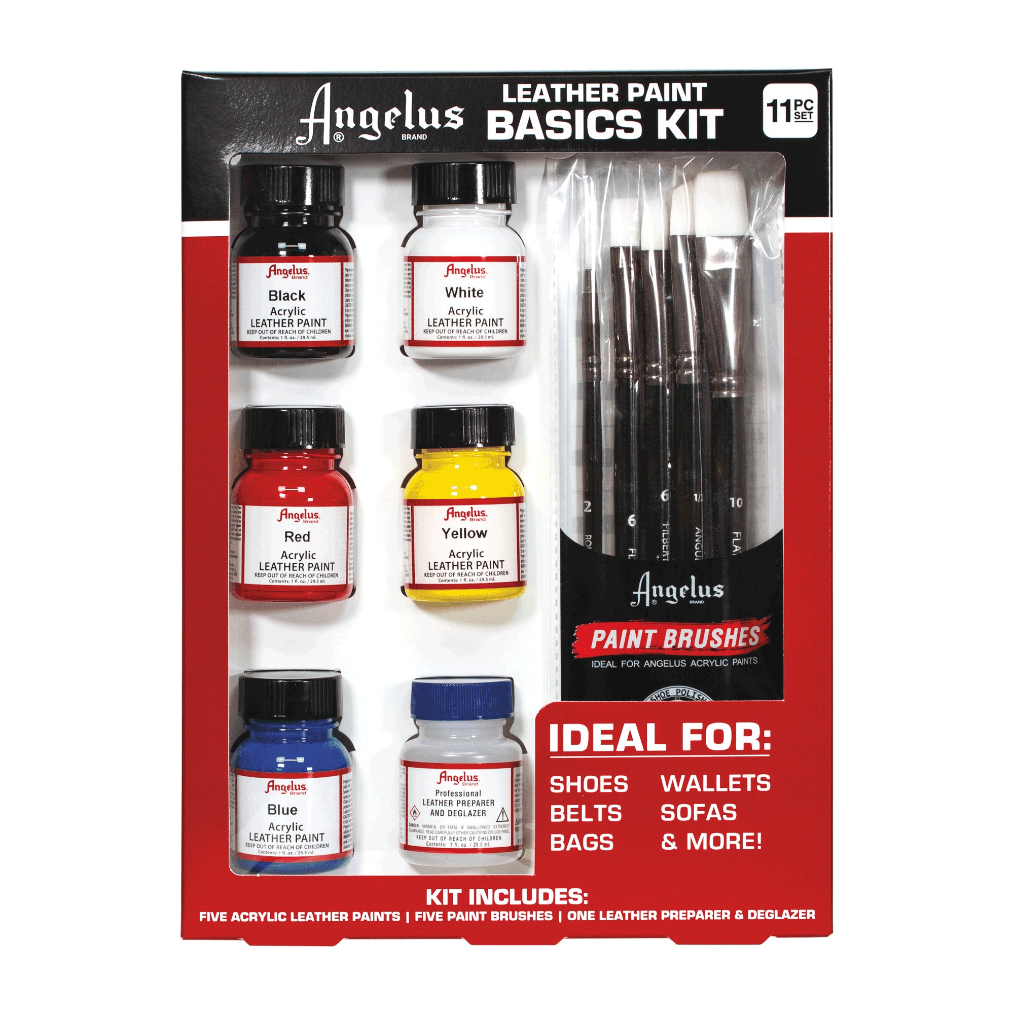 Angelus 11-Piece Acrylic Leather Paint Basics Kit