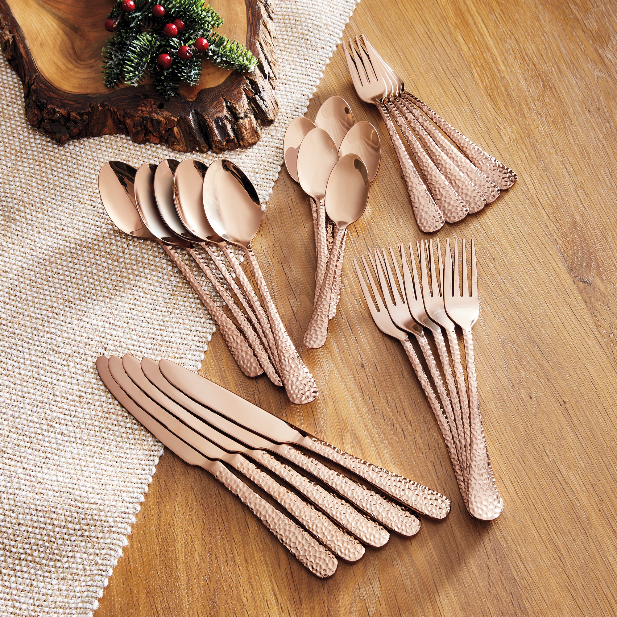 20-Piece Hammered Copper-Look Stainless Steel Flatware Set