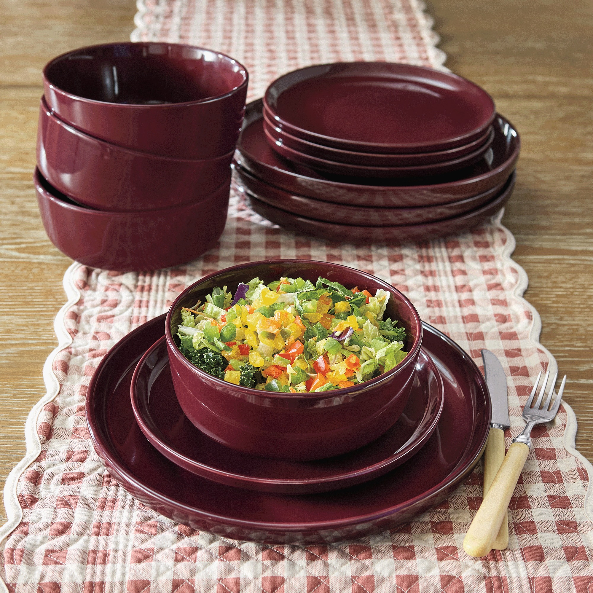 12-Piece Fig Colored Dinnerware Set