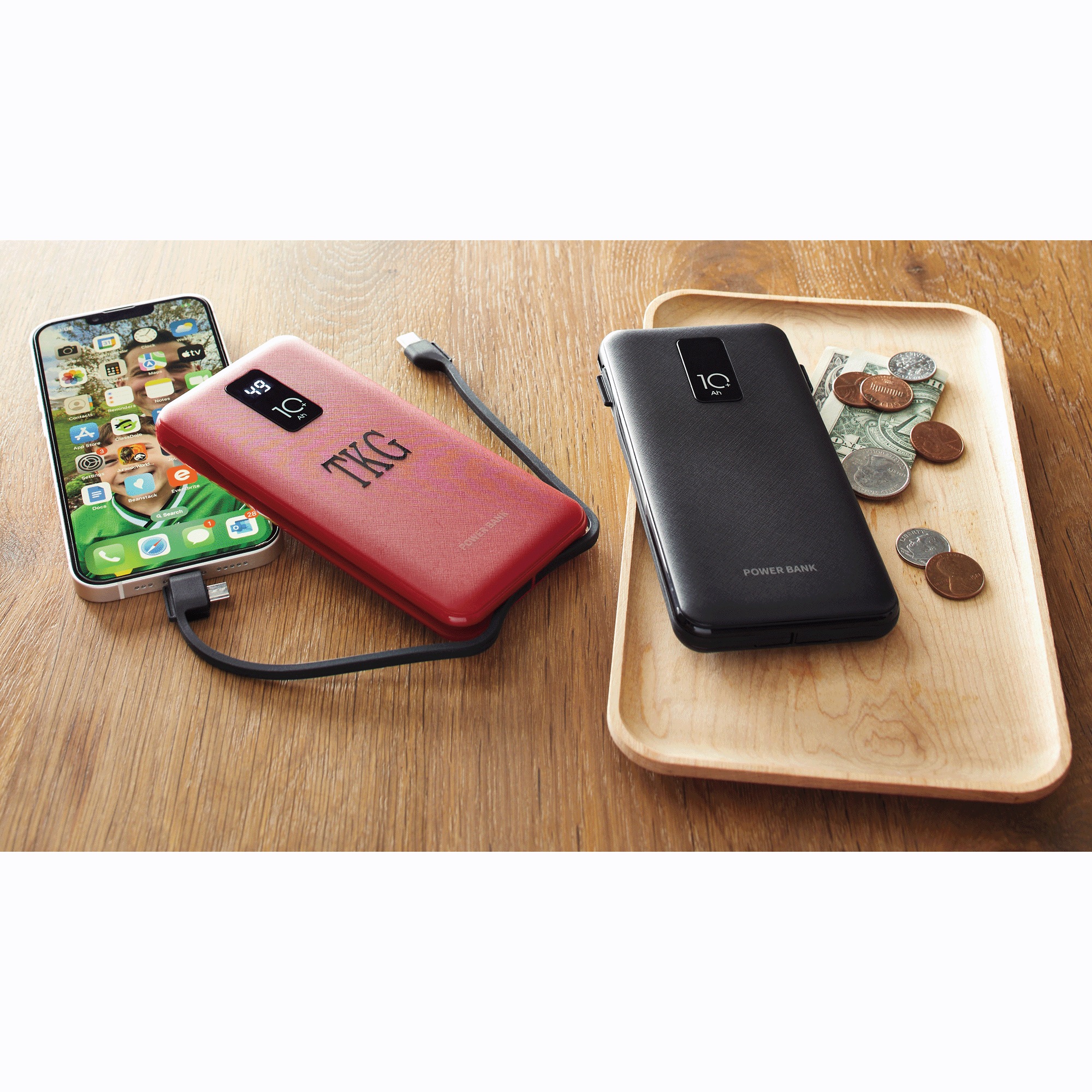 10,000mAh Portable Power Bank with Built-In USB-C, Micro USB and Lightning Cables