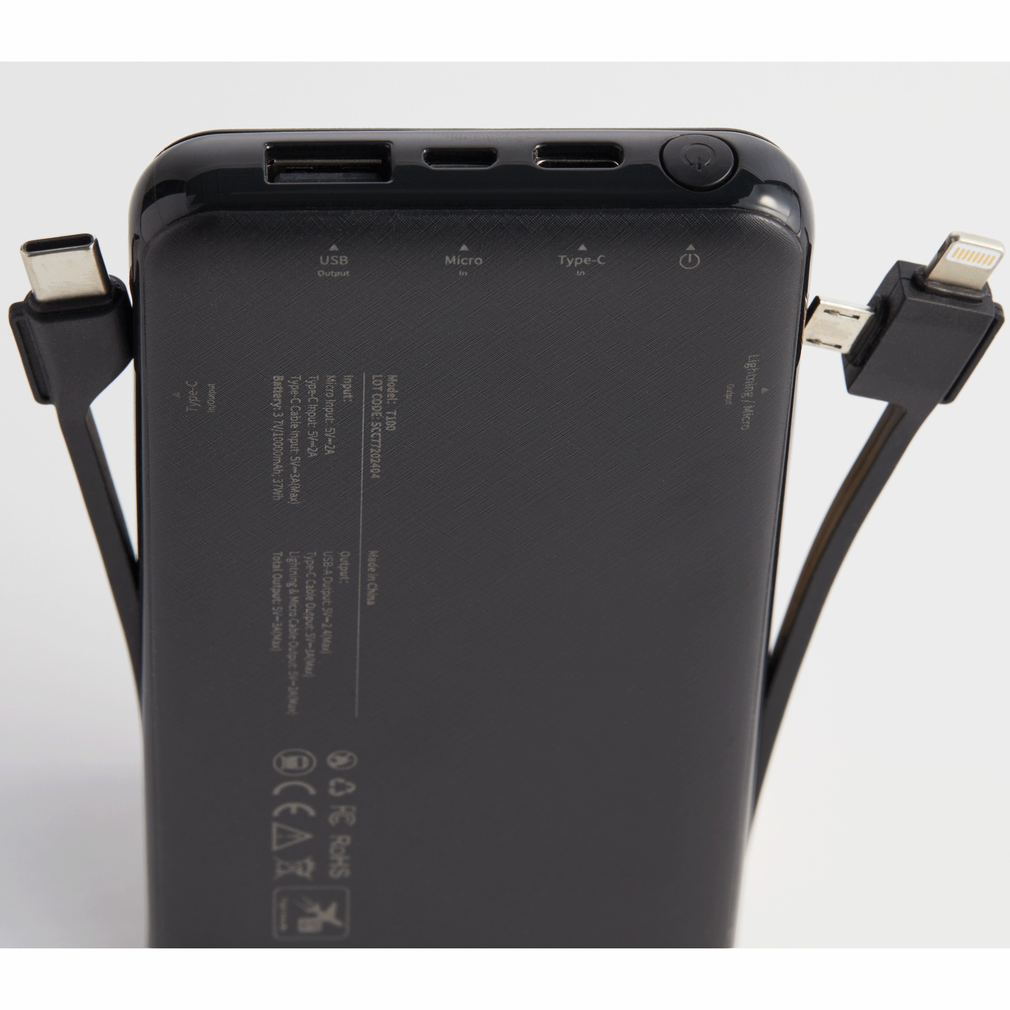 10,000mAh Portable Power Bank with Built-In USB-C, Micro USB and Lightning Cables 6 10,000mAh Portable Power Bank with Built-In USB-C, Micro USB and Lightning Cables