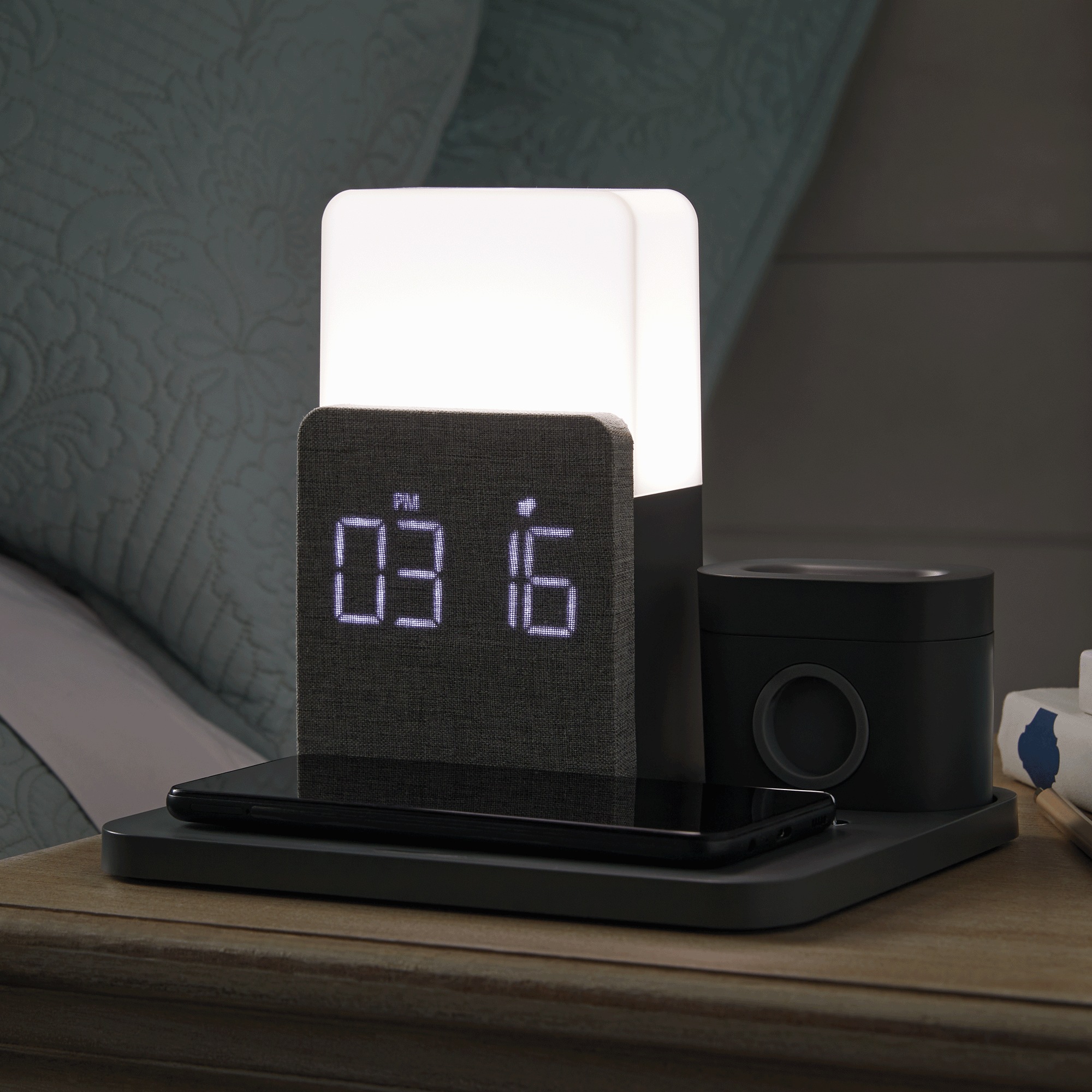3-in-1 Charging Station with Night-Light & Alarm Clock