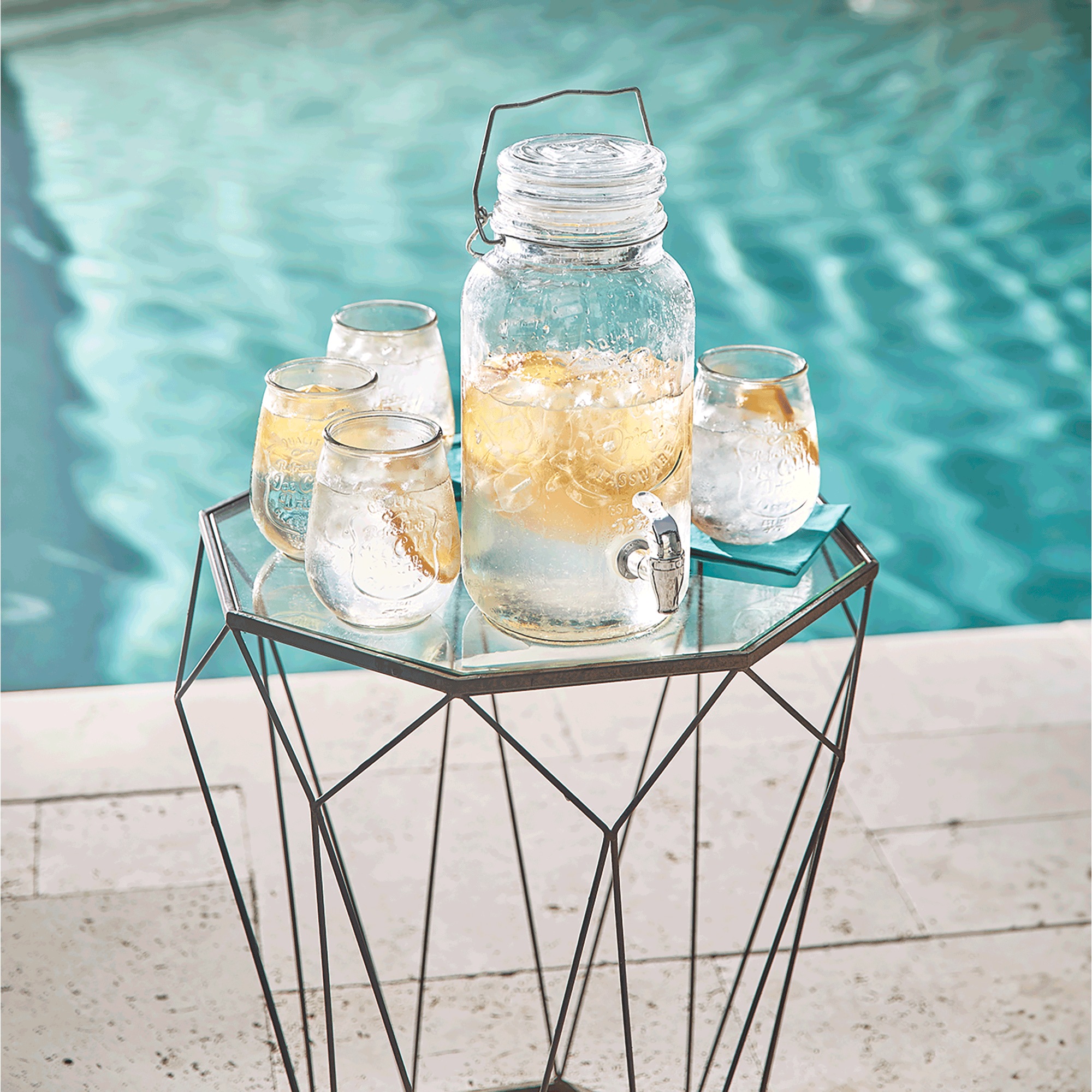 Retro Beverage Dispenser with Set of 4 Glasses