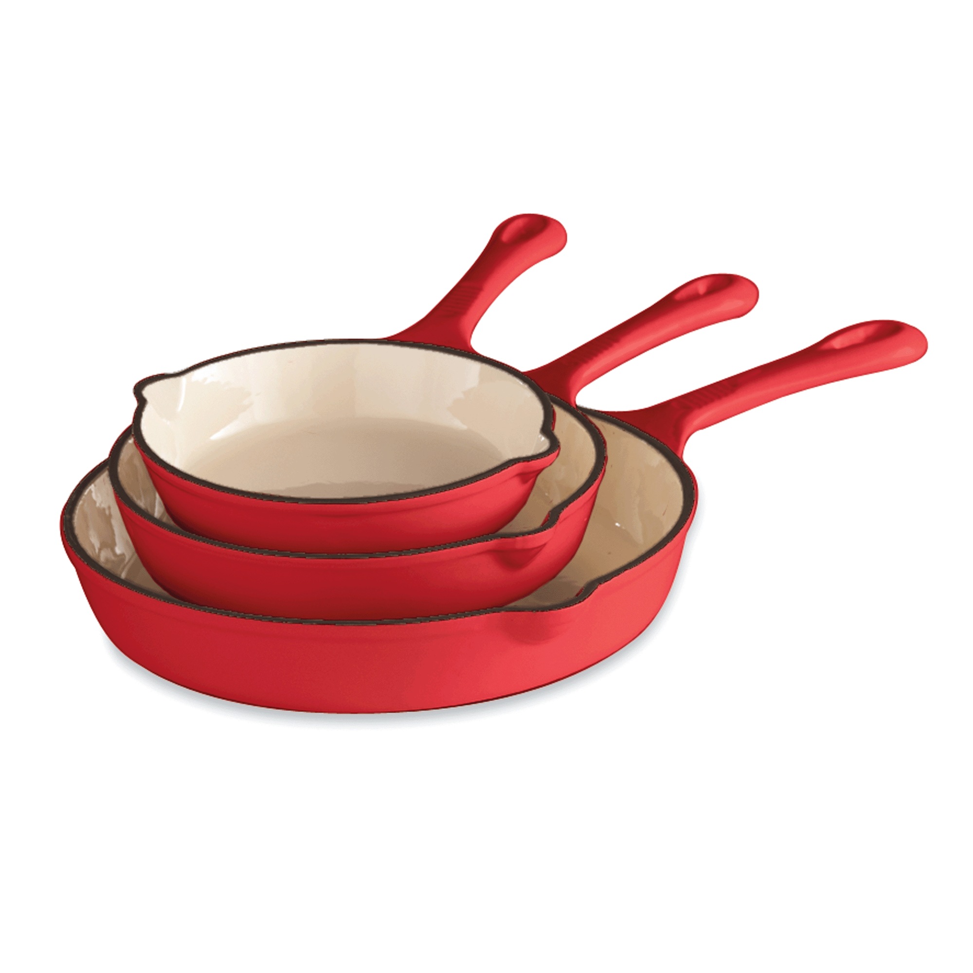 3-Piece Enameled Cast Iron Skillet Set 5 3-Piece Enameled Cast Iron Skillet Set