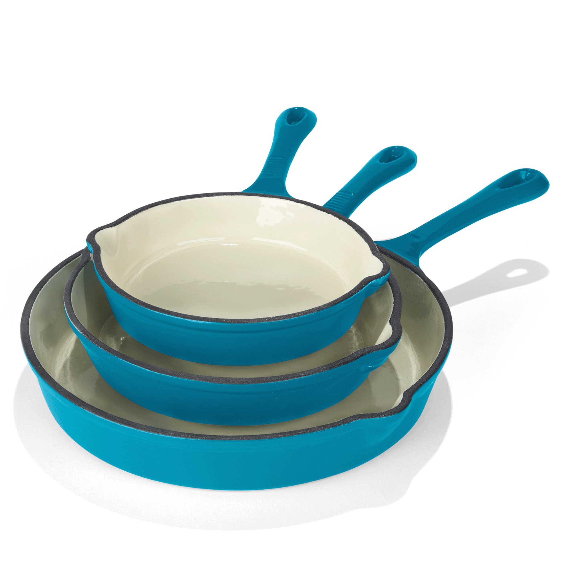 3-Piece Enameled Cast Iron Skillet Set 7 3-Piece Enameled Cast Iron Skillet Set