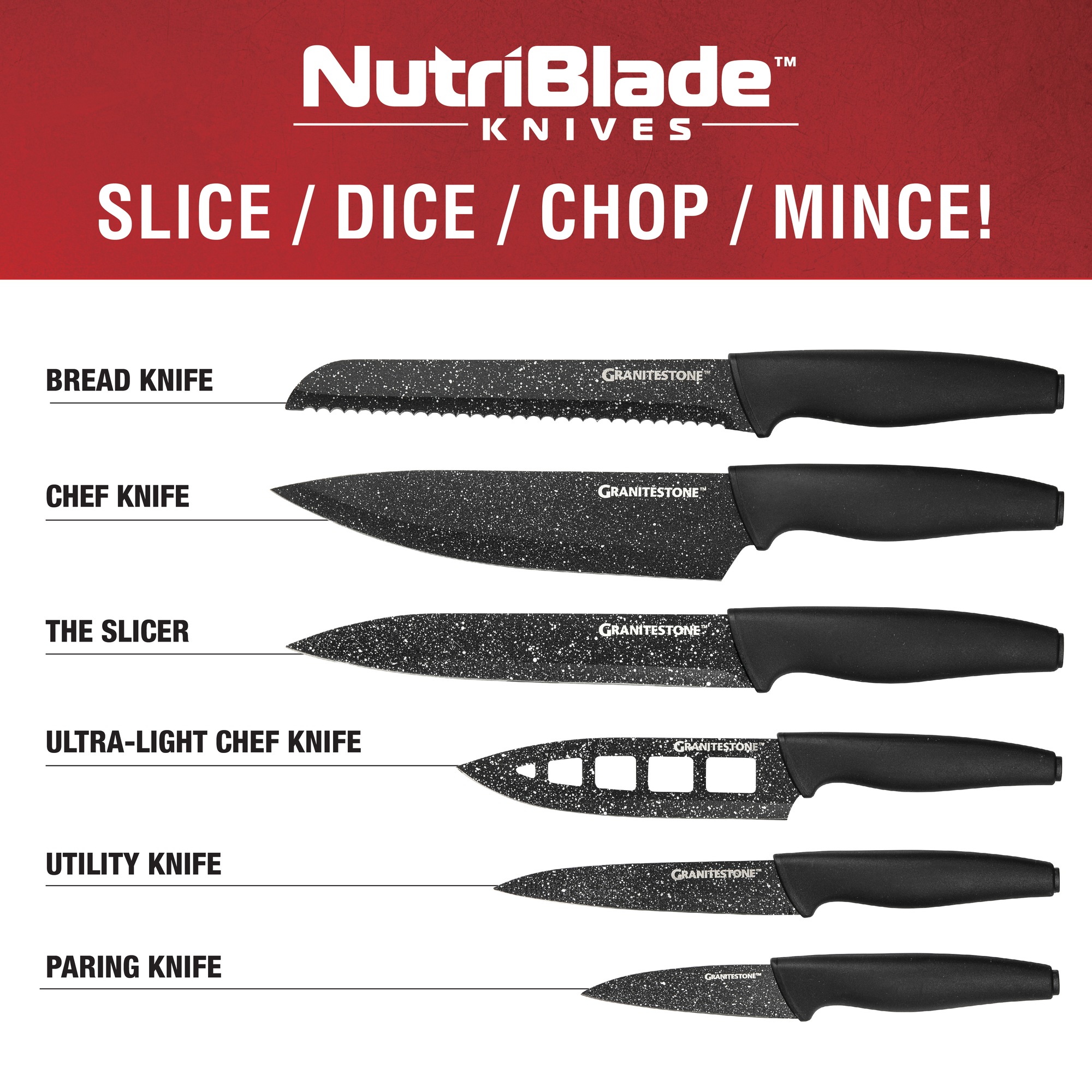Granitestone Nutriblade 6-Piece Knife Set 8 Granitestone Nutriblade 6-Piece Knife Set
