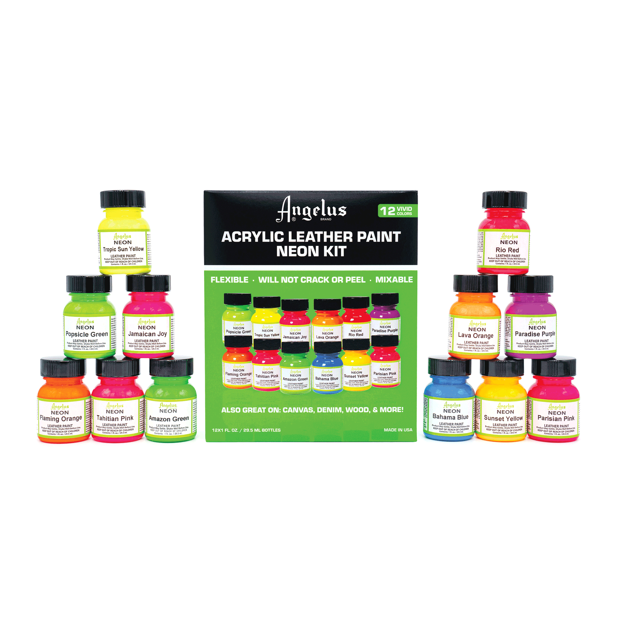 Angelus Neon Acrylic Leather Paint Kit