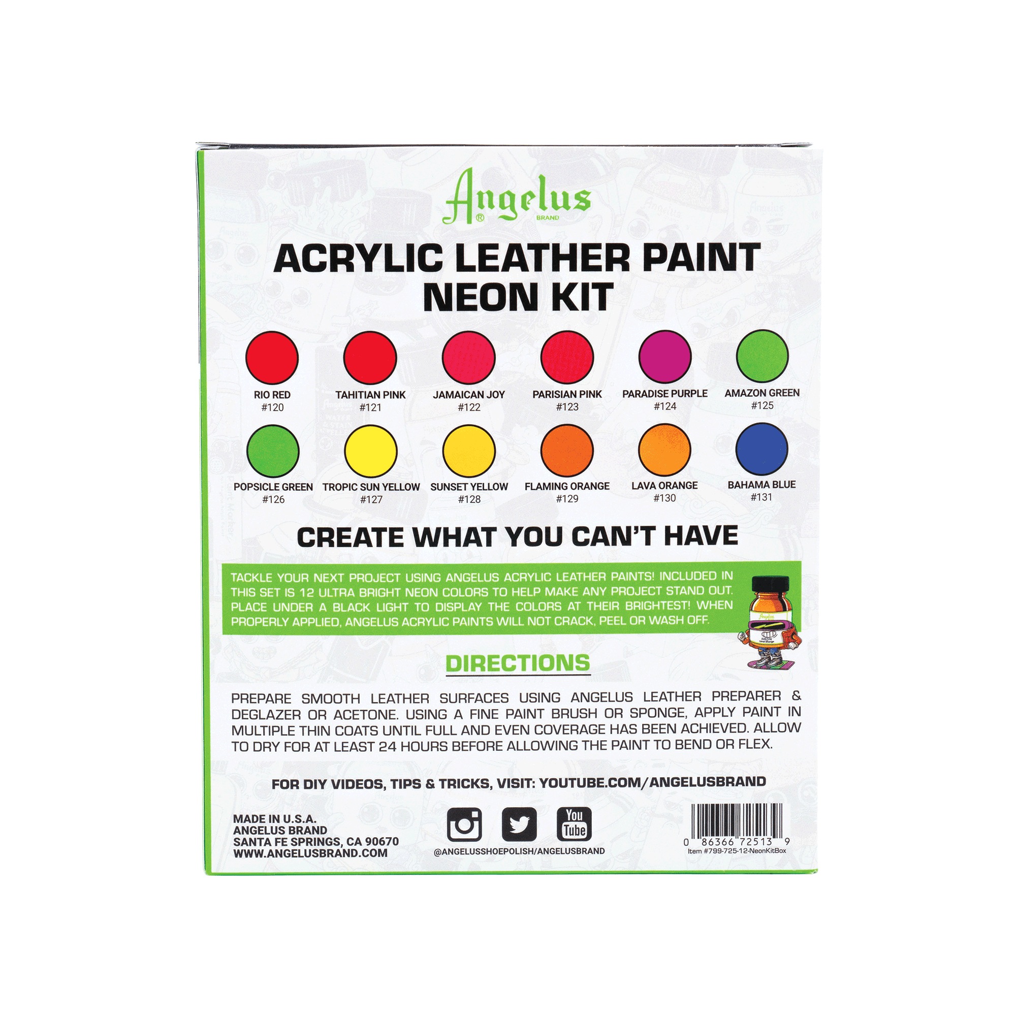 Angelus Neon Acrylic Leather Paint Kit 4 Angelus Neon Acrylic Leather Paint Kit