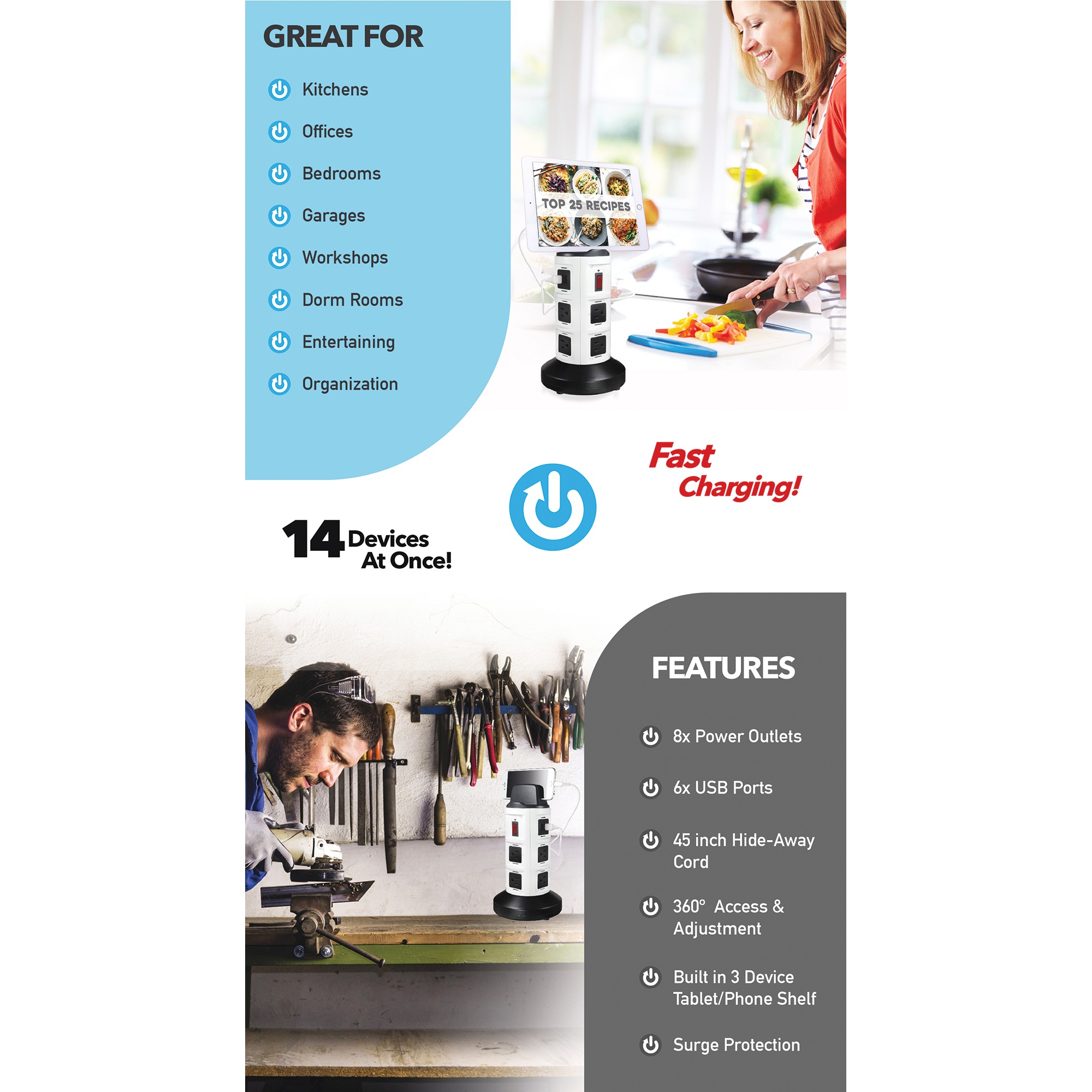 Bell+Howell Spin Power Charging Station with Surge Protection 5 Bell+Howell Spin Power Charging Station with Surge Protection