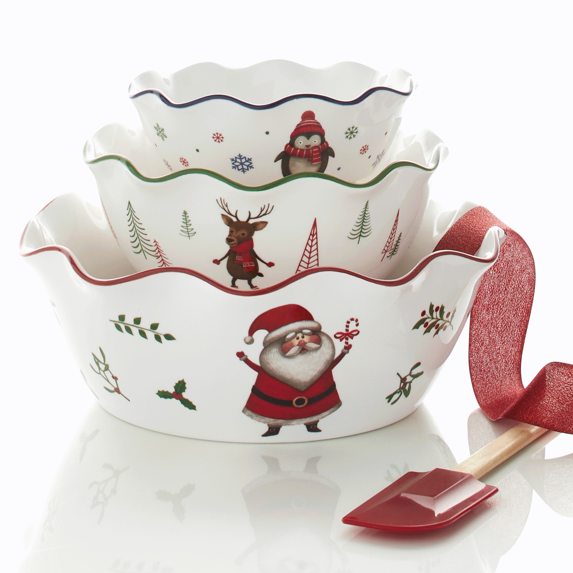 Set of 3 Ruffled Edge Holiday Bowls