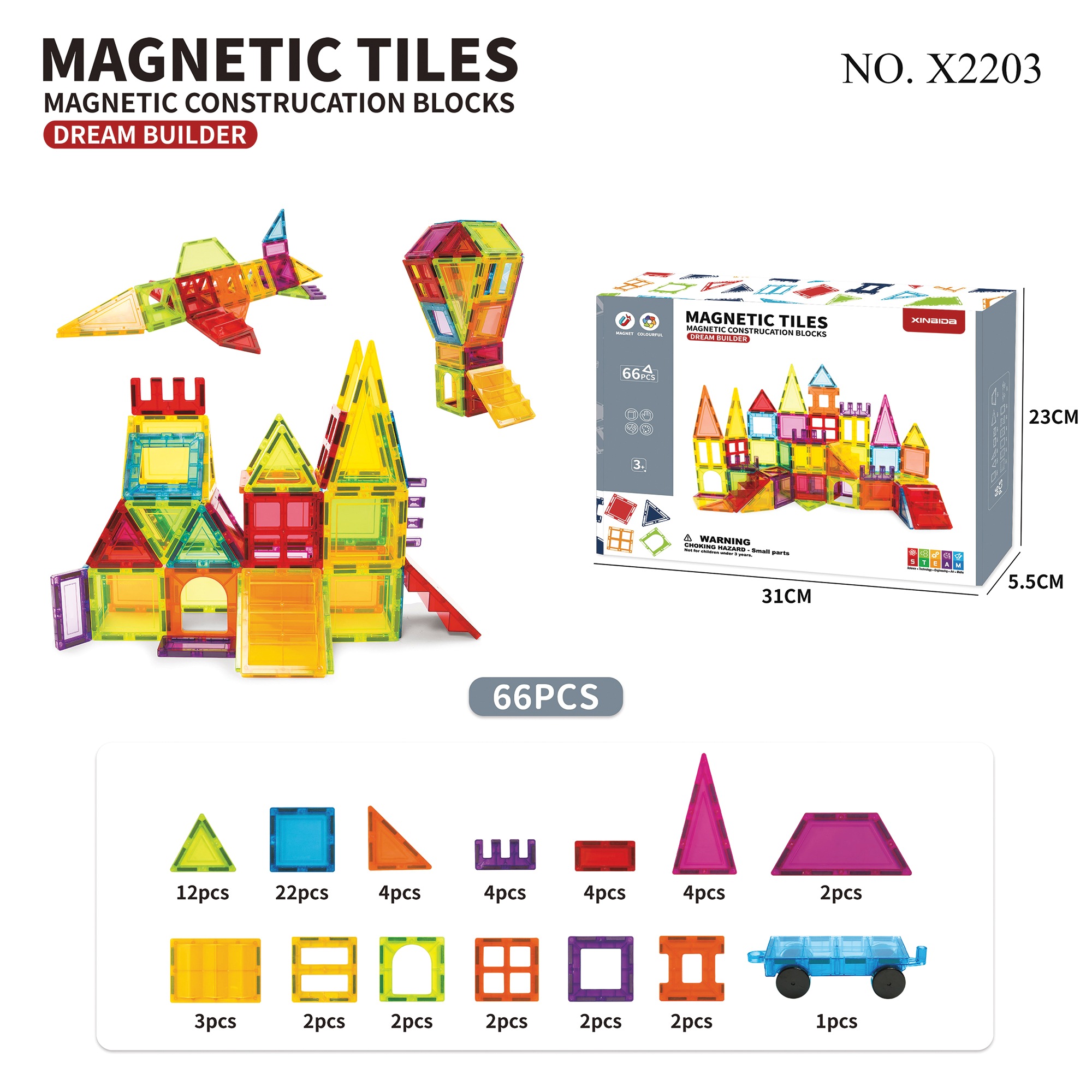 66-Piece Magnetic Tiles Dream Builder Construction Blocks