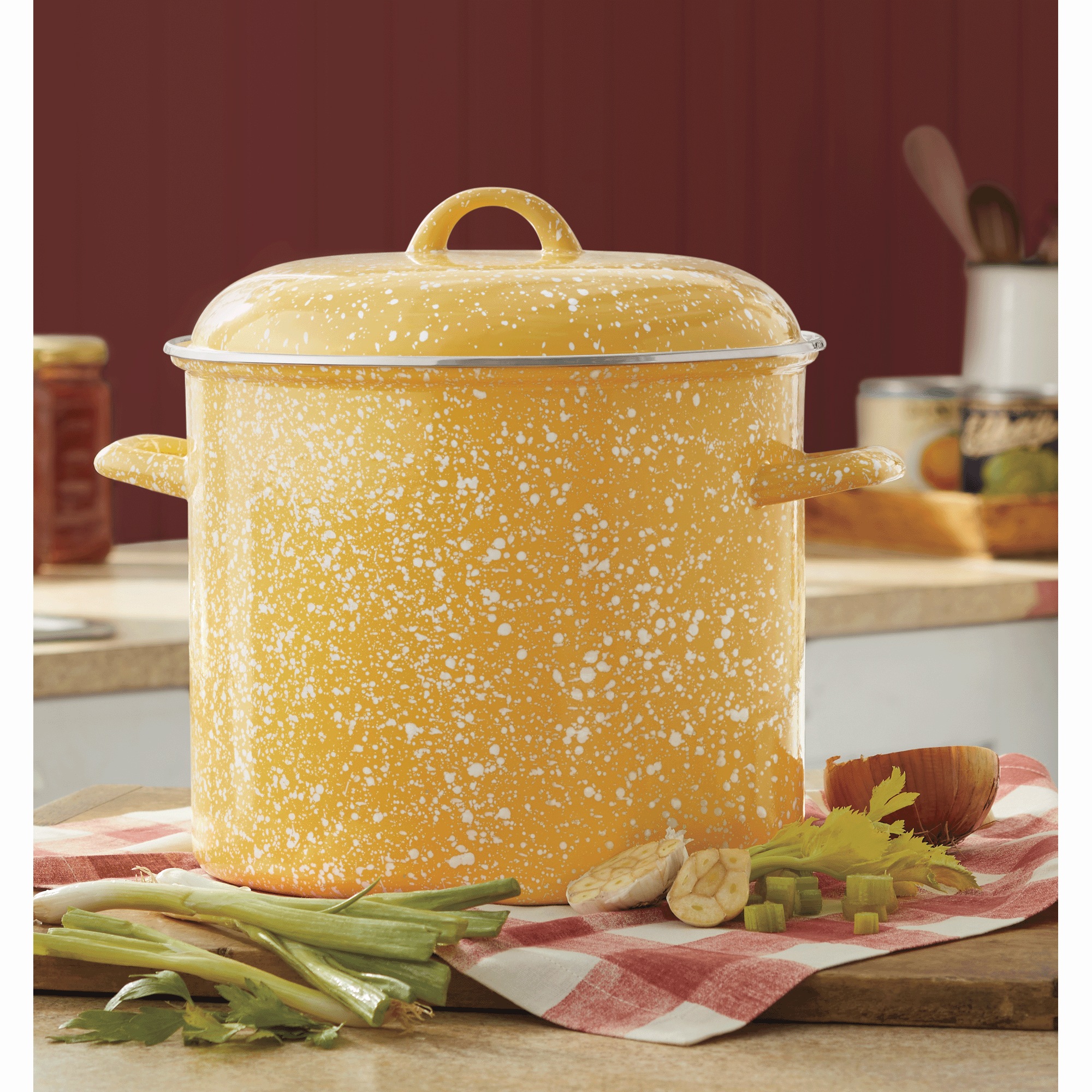 12-Quart Enameled Steel Stockpot & Lid with Speckled Finish