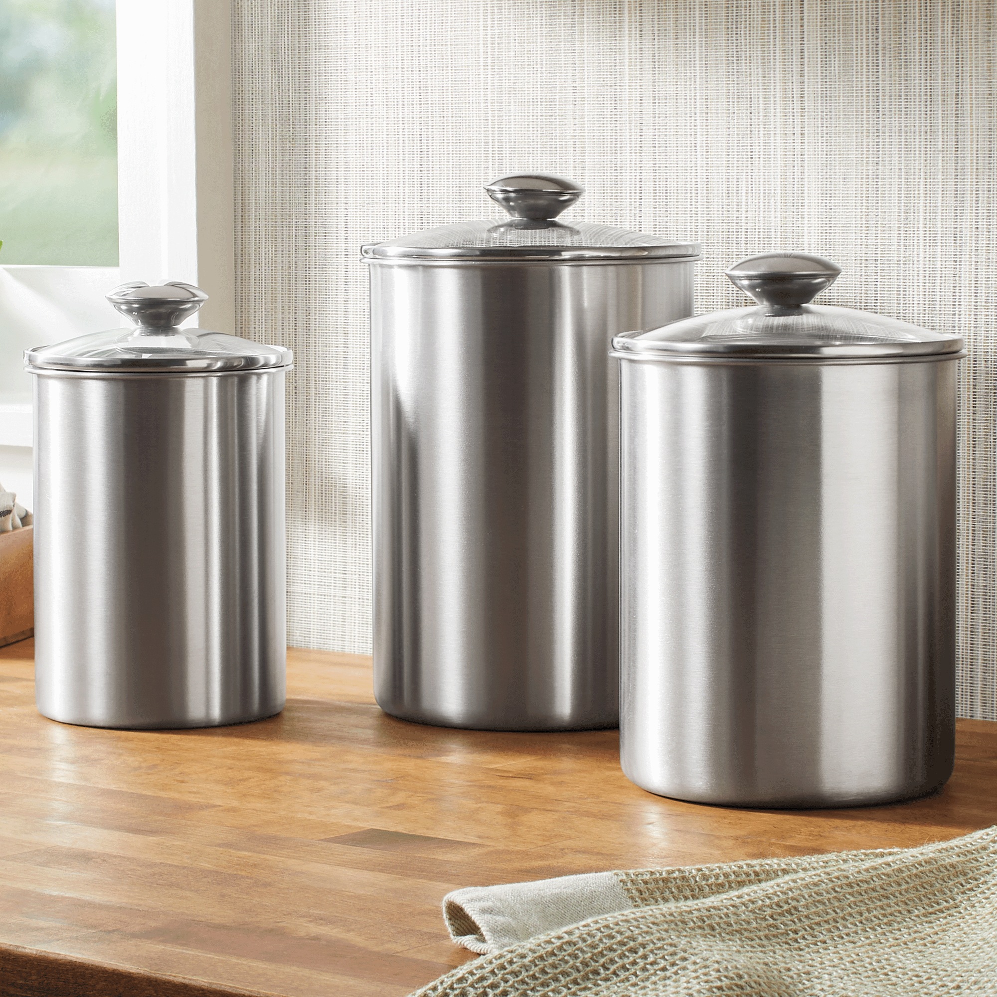Set of 3 Stainless Steel Canister Set