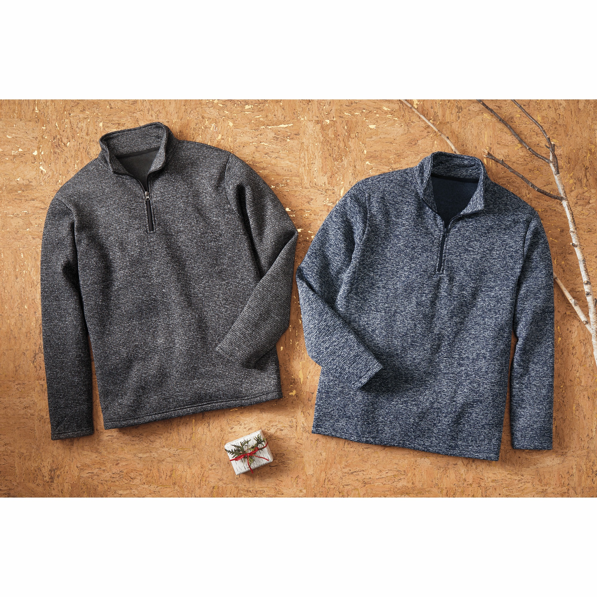 2-Pack Menâs Melange Knit Brushed Fleece 1/4-Zip Pullover.