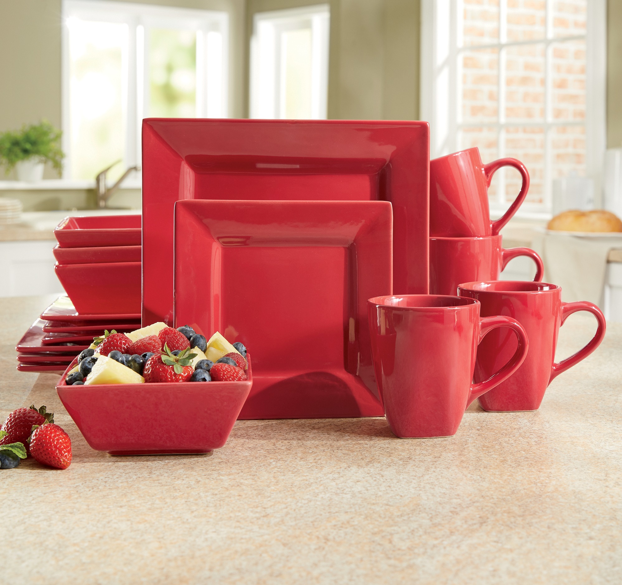 16-Piece Modern Square Dinnerware Set in Solid Colors