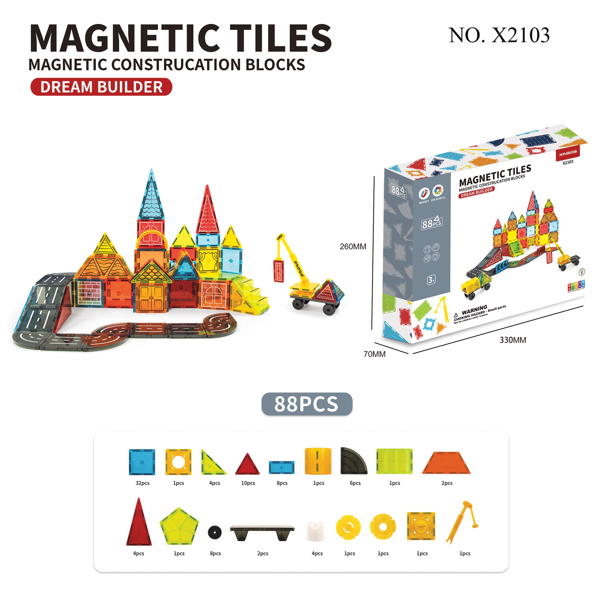88-Piece Magnetic Tiles Construction Blocks