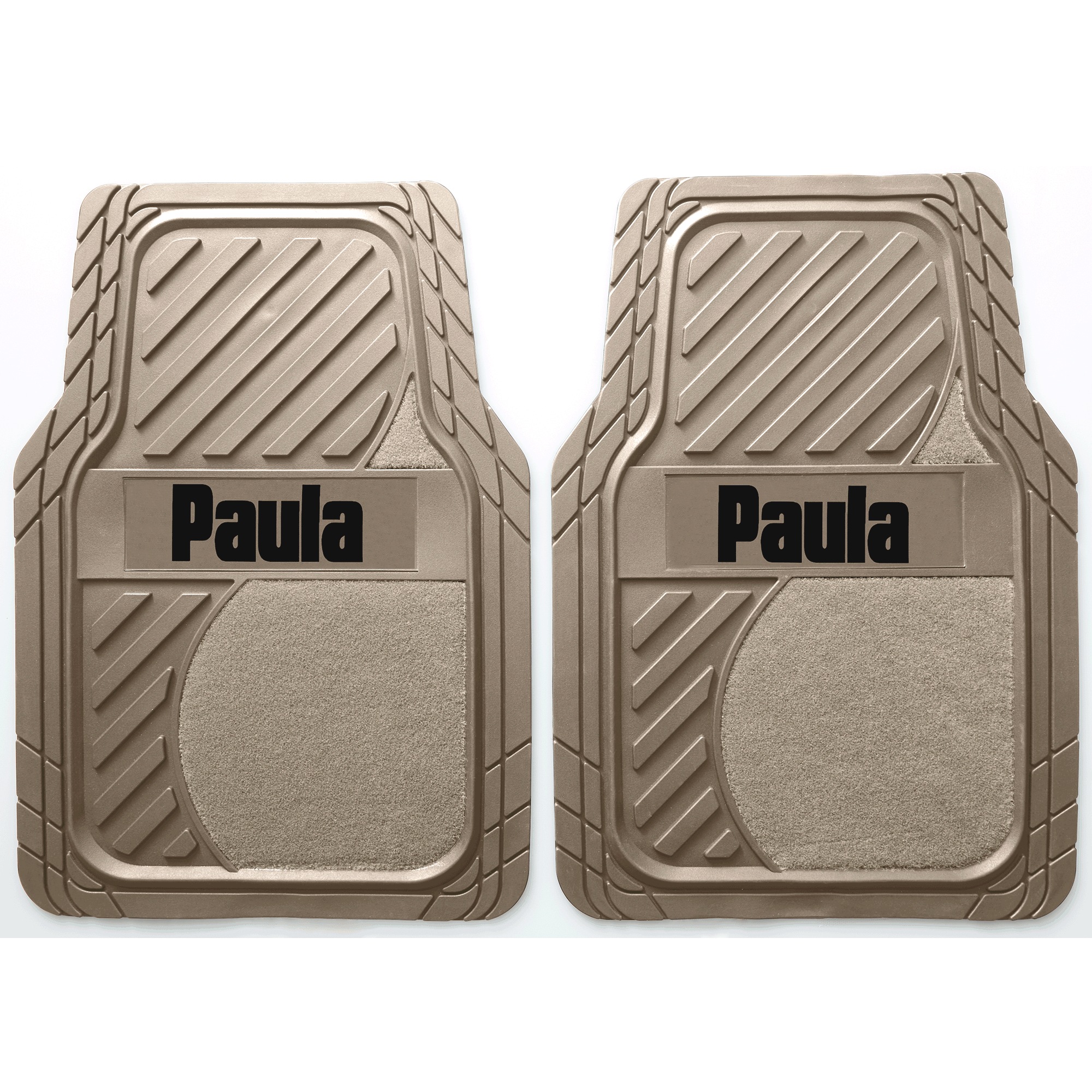 Set of 2 Personalized Rubber Car Floor Mats with Carpet Insets