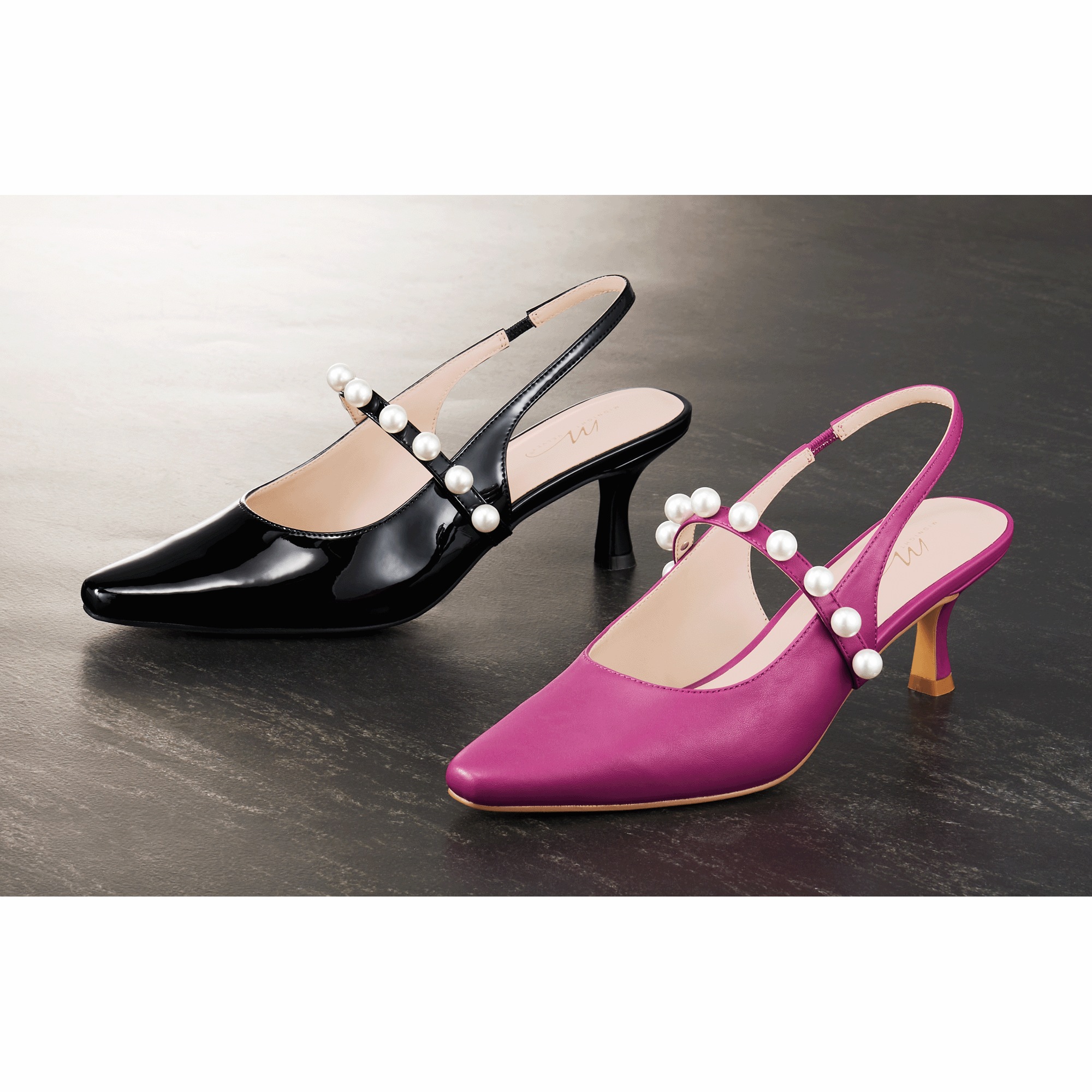 Faux-Pearl Strapped Slingback for Women with 2.5" Heel and Memory Foam