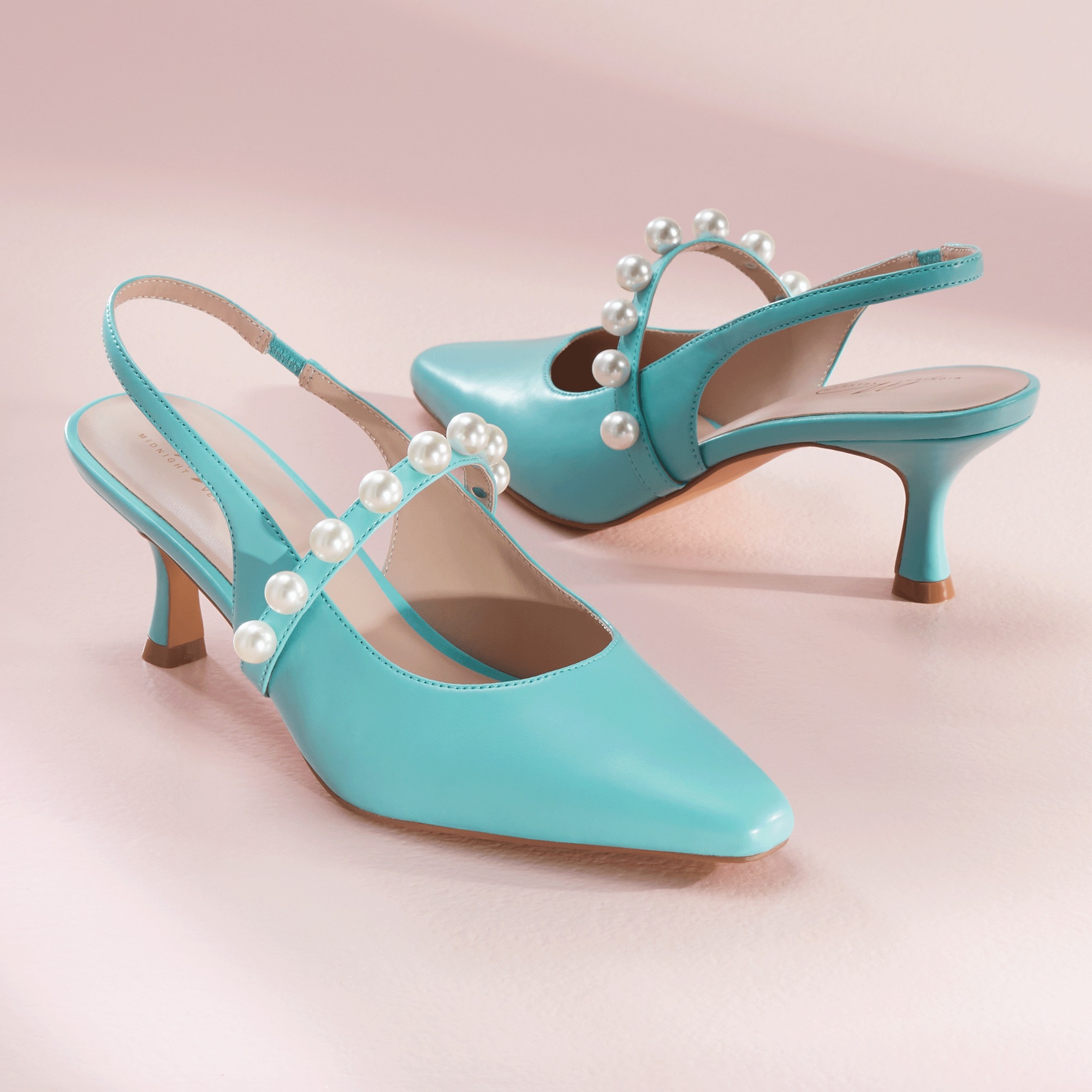 Faux-Pearl Strapped Slingback for Women with 2.5" Heel and Memory Foam