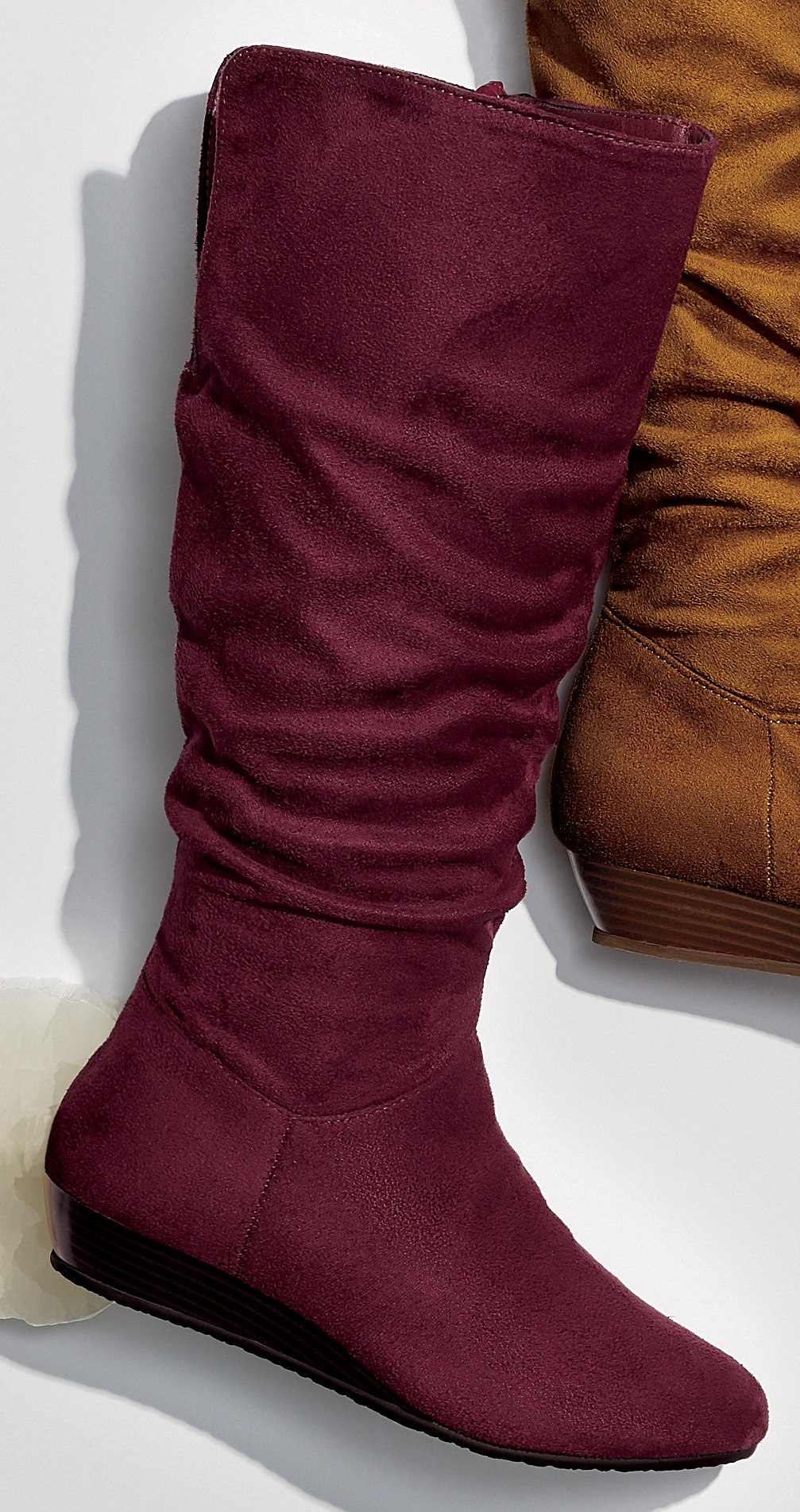 Amanda D'Laurie Tall Scrunch Boot: Rich Faux Suede with 1" Wedge Heel 3 Amanda D'Laurie Tall Scrunch Boot: Rich Faux Suede with 1" Wedge Heel