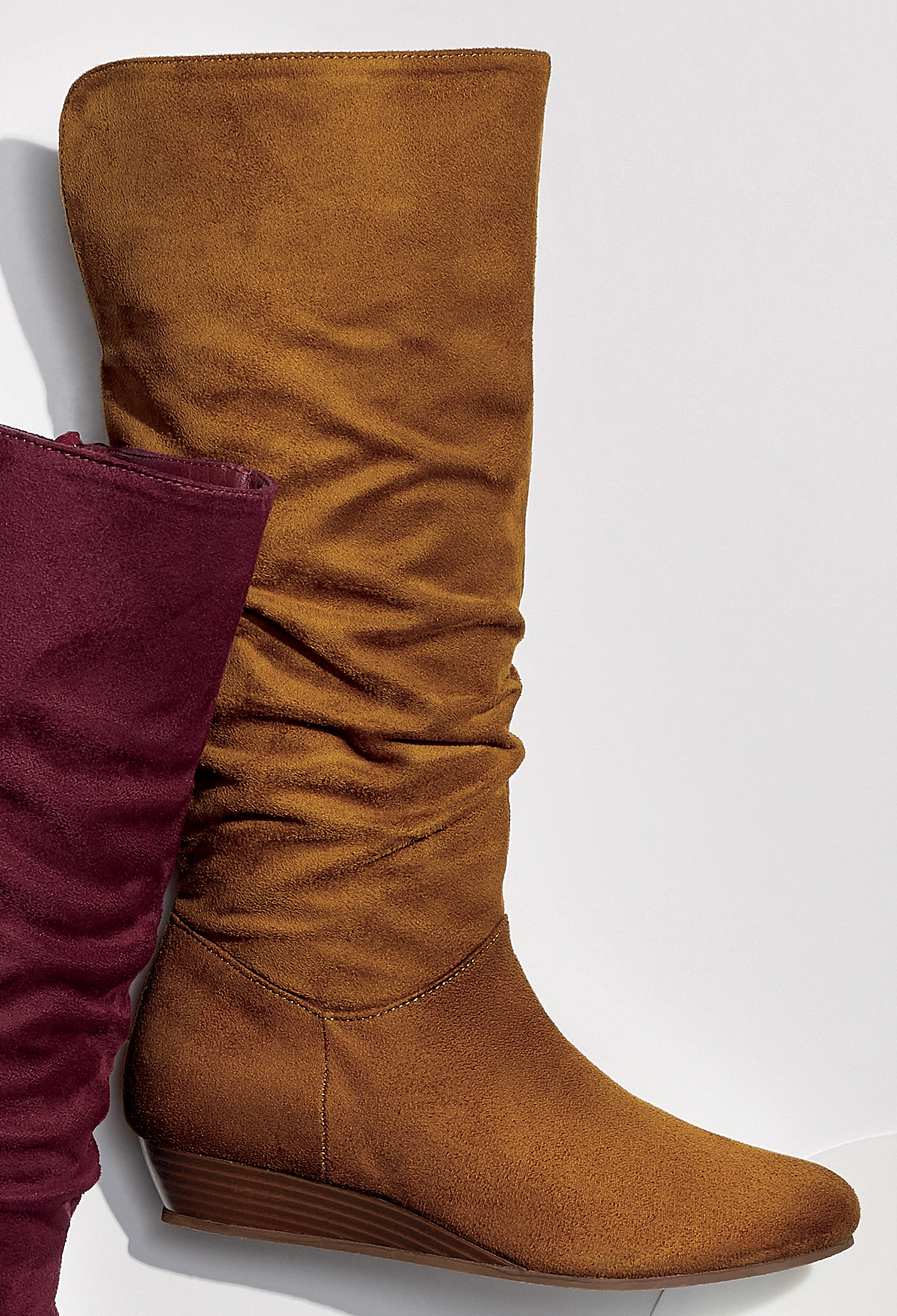 Amanda D'Laurie Tall Scrunch Boot: Rich Faux Suede with 1" Wedge Heel 4 Amanda D'Laurie Tall Scrunch Boot: Rich Faux Suede with 1" Wedge Heel