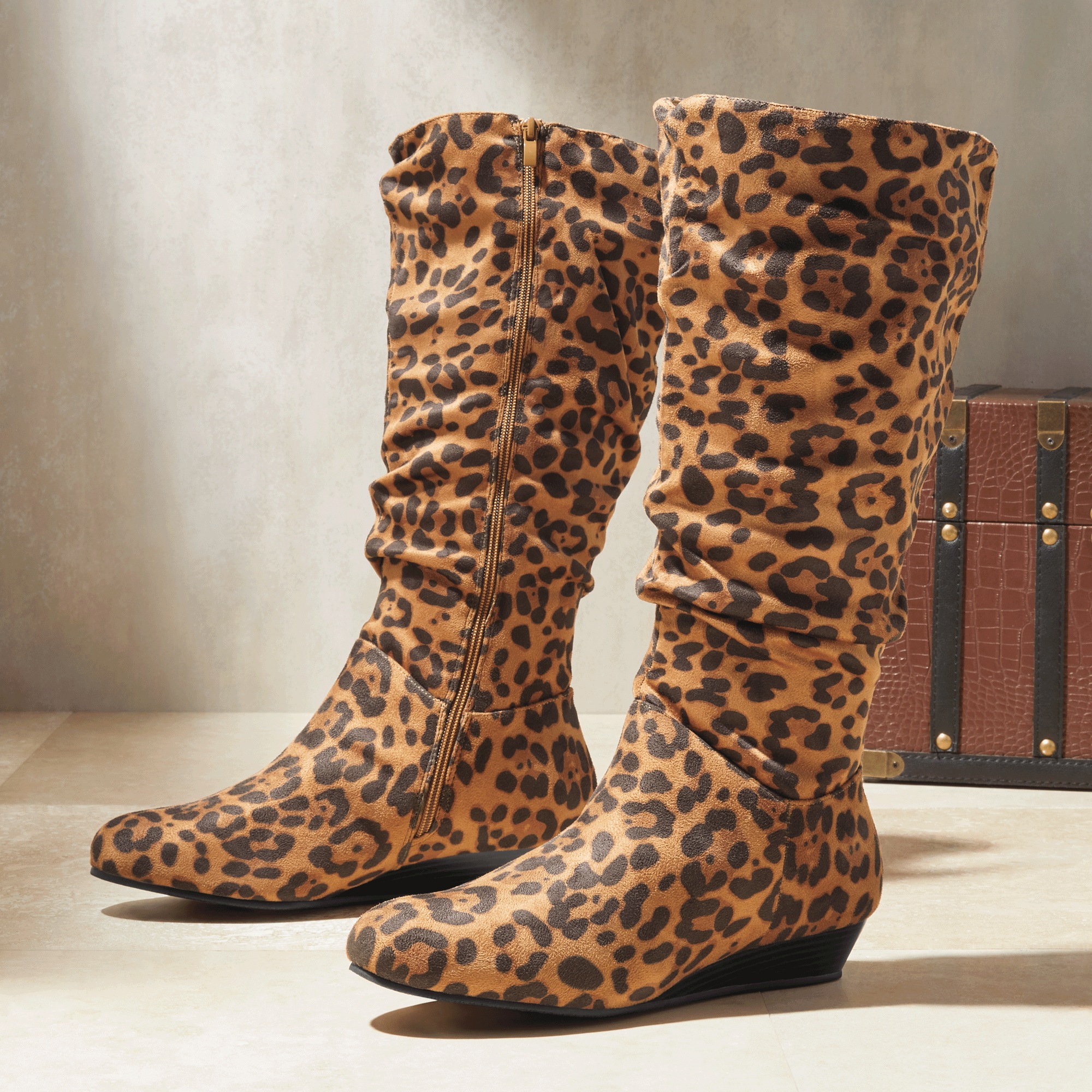 Amanda D'laurie Leopard-Print Scrunch Boot