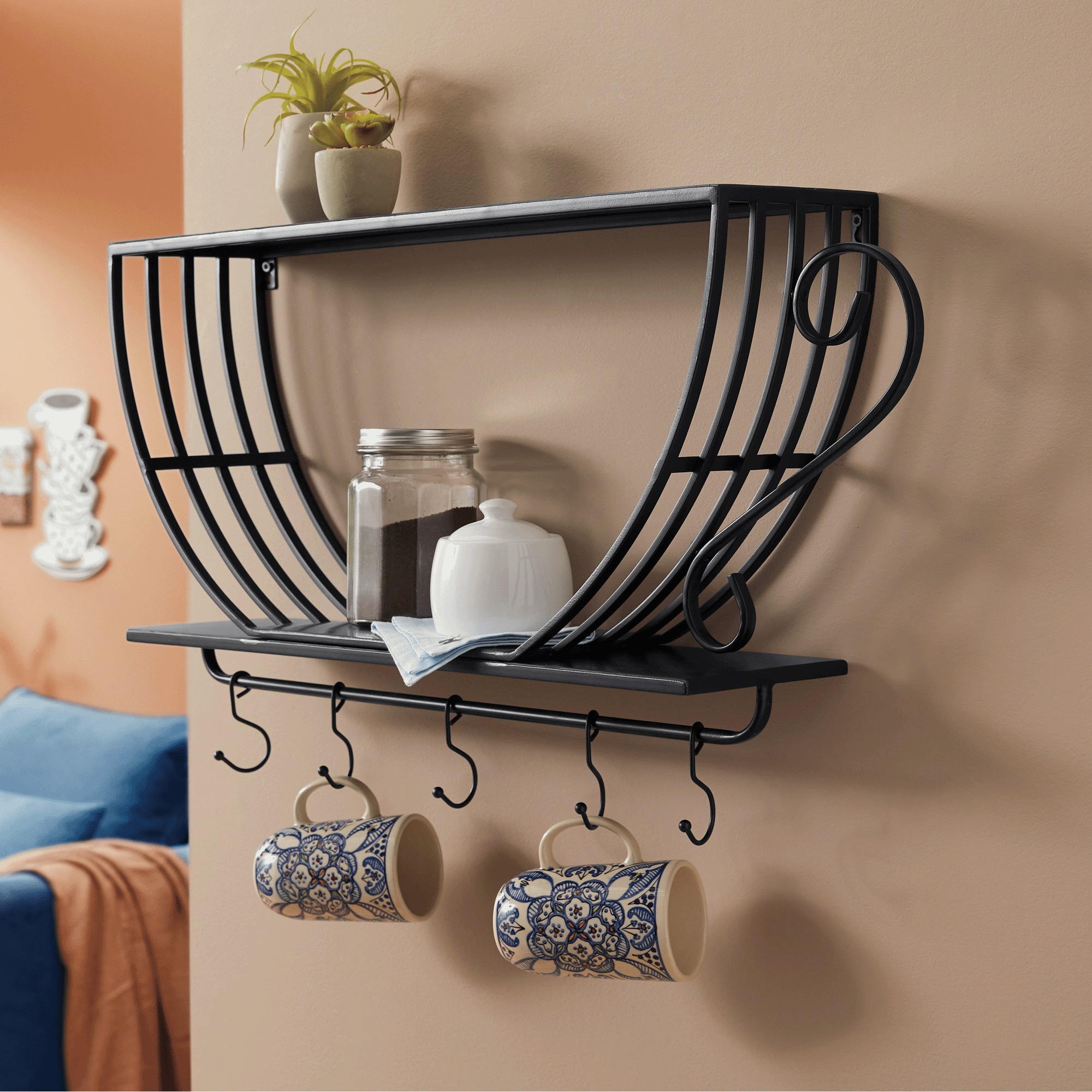 Coffee Cup Shelf with Hooks