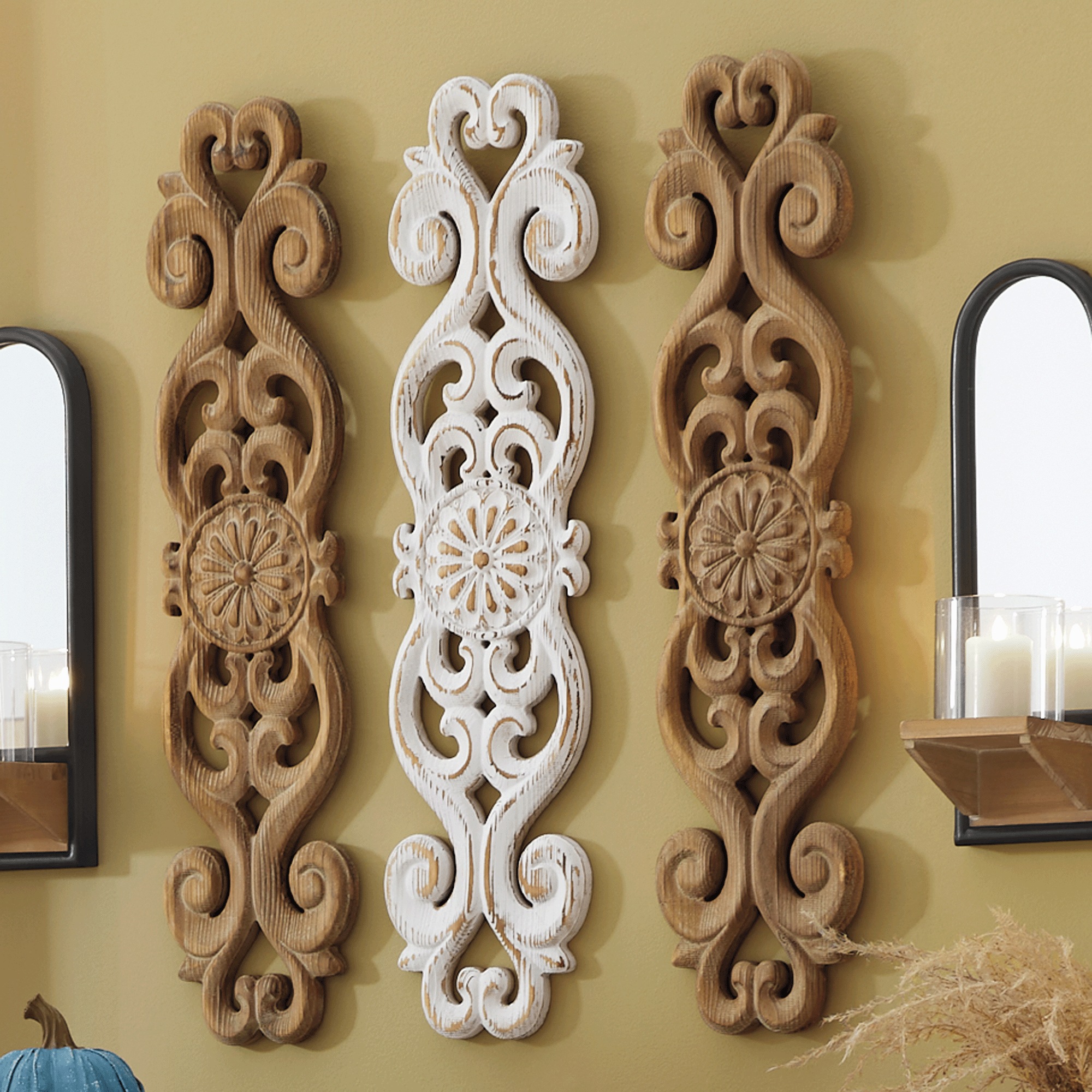 3-Piece Carved Scroll Wall Art