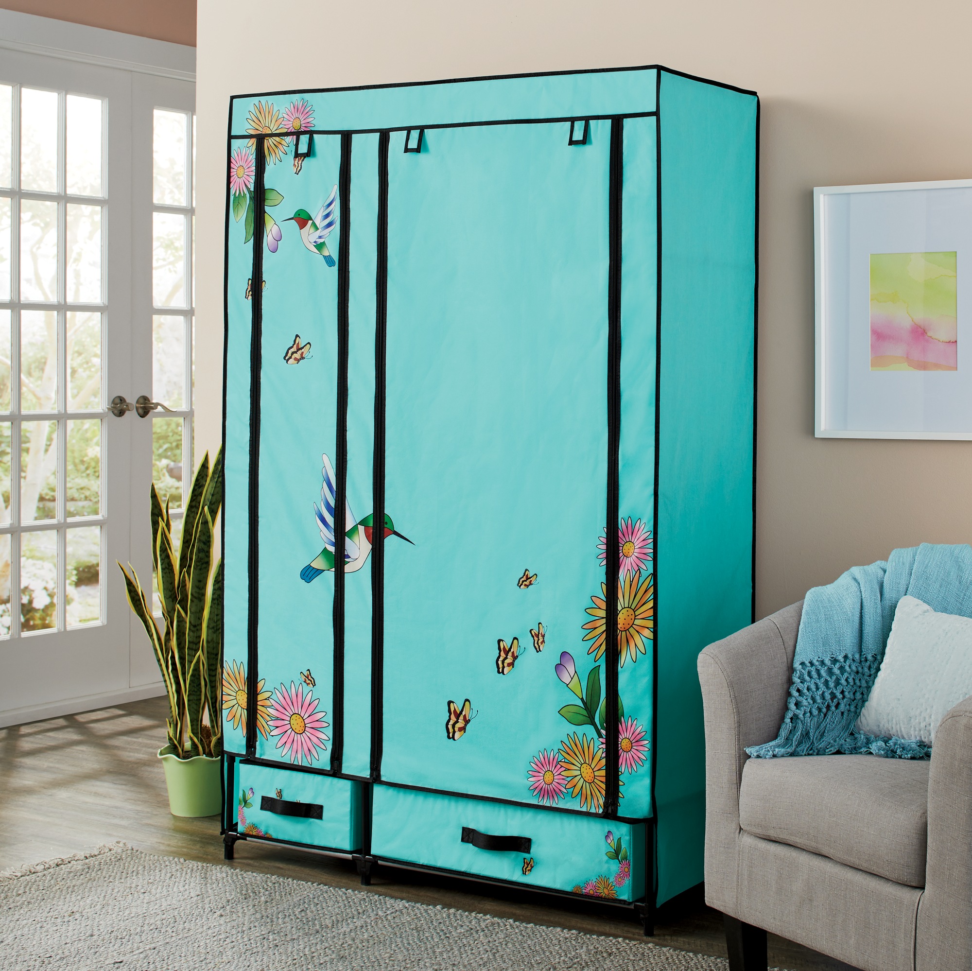 Fabric Storage Wardrobe Closet with Drawers and Hanging Bar 10 Fabric Storage Wardrobe Closet with Drawers and Hanging Bar