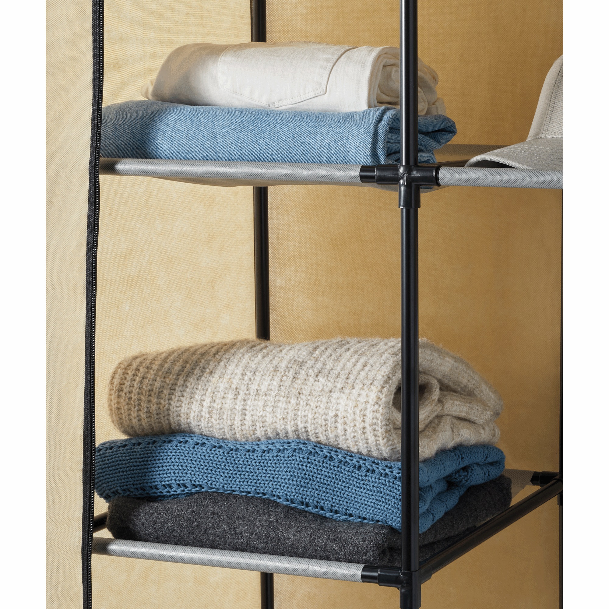 Fabric Storage Wardrobe Closet with Drawers and Hanging Bar 5 Fabric Storage Wardrobe Closet with Drawers and Hanging Bar