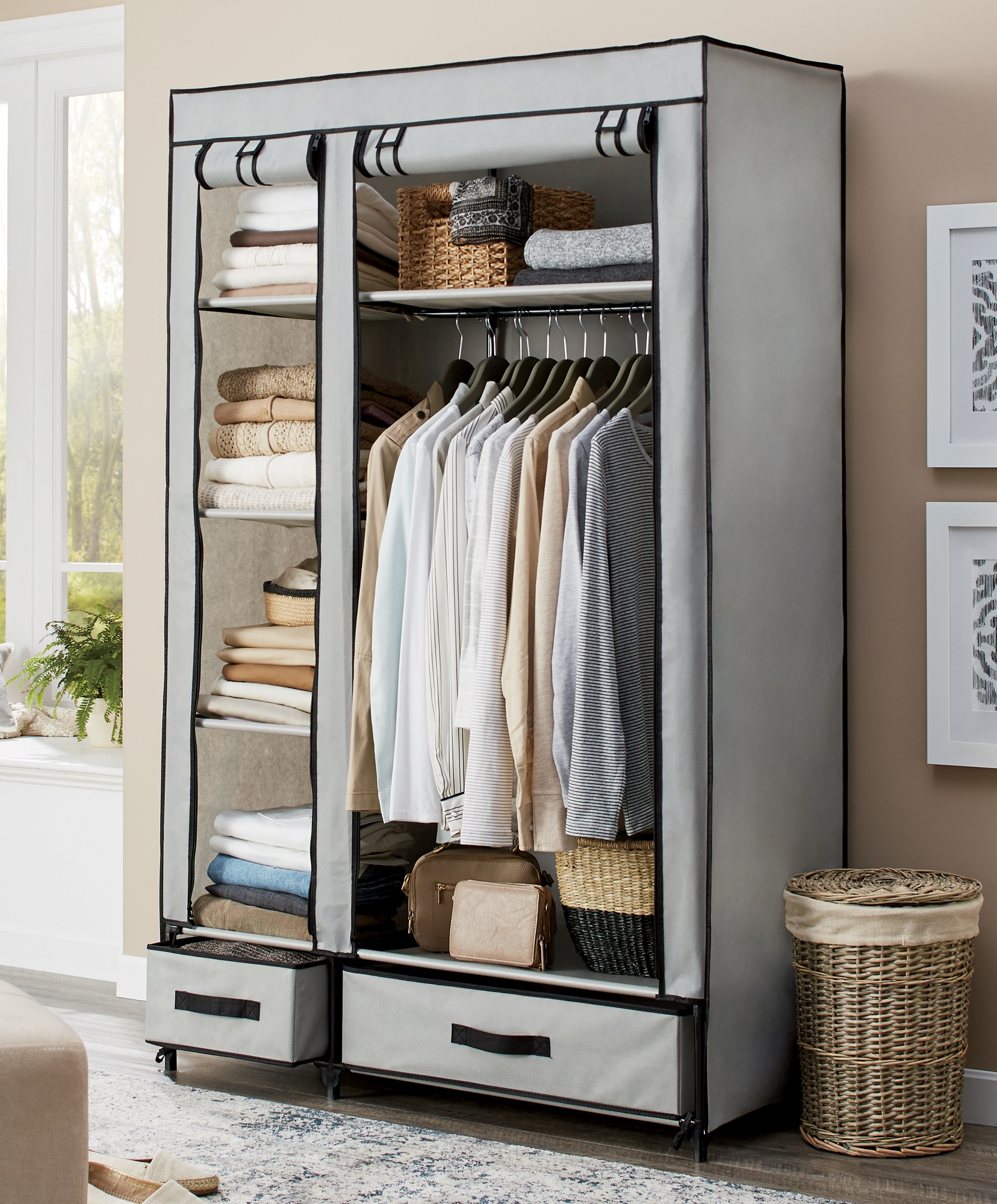 Fabric Storage Wardrobe Closet with Drawers and Hanging Bar 8 Fabric Storage Wardrobe Closet with Drawers and Hanging Bar