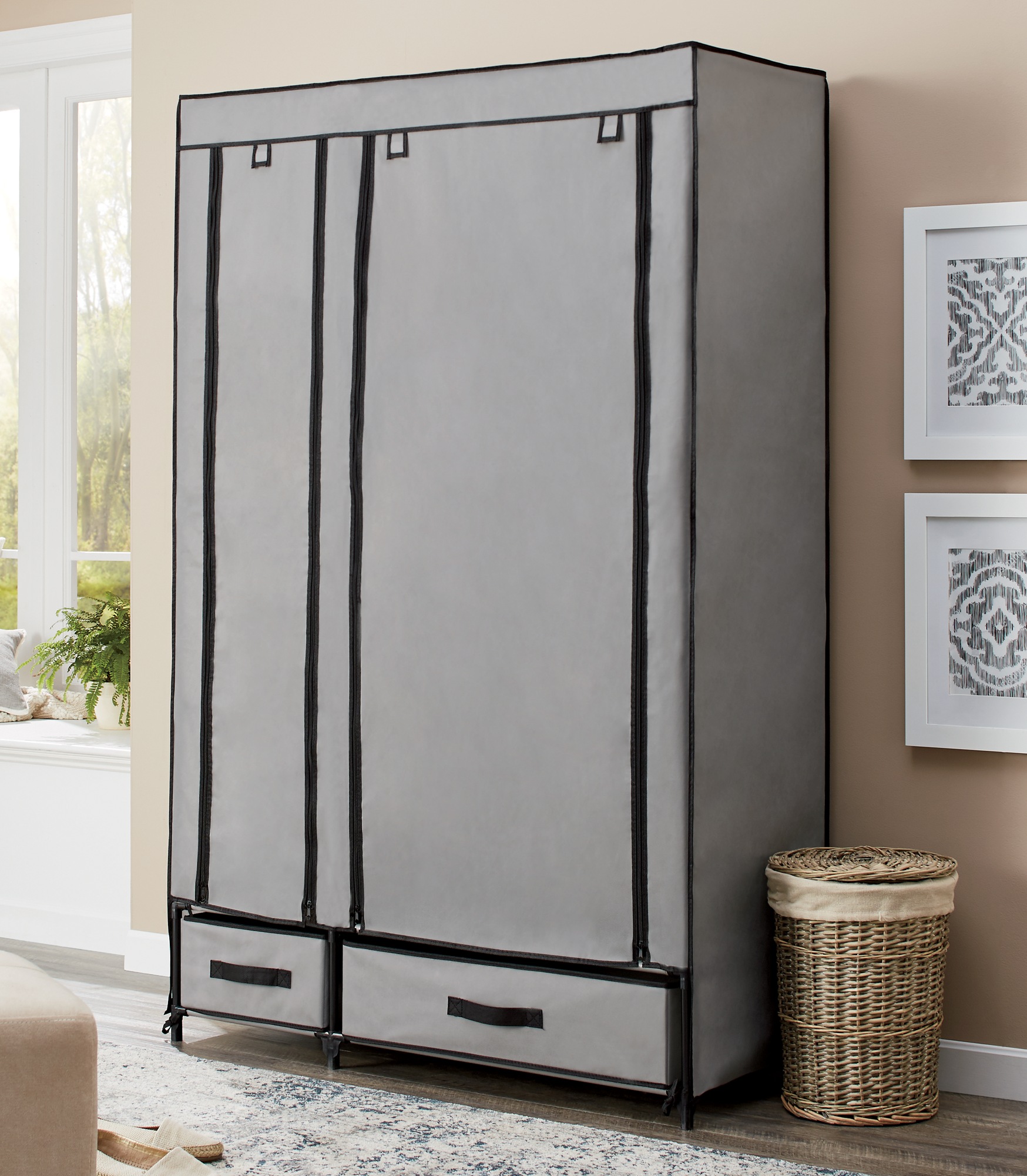 Fabric Storage Wardrobe Closet with Drawers and Hanging Bar 9 Fabric Storage Wardrobe Closet with Drawers and Hanging Bar