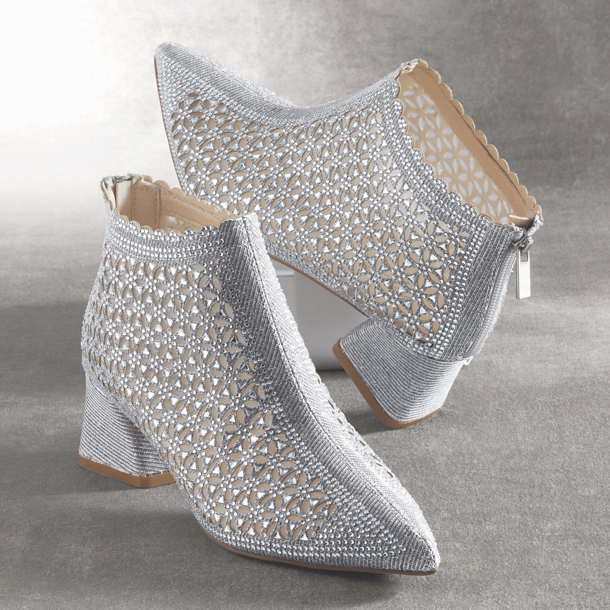 Cutout Shimmer Bootie for Women with 2" Block Heel and Memory Foam
