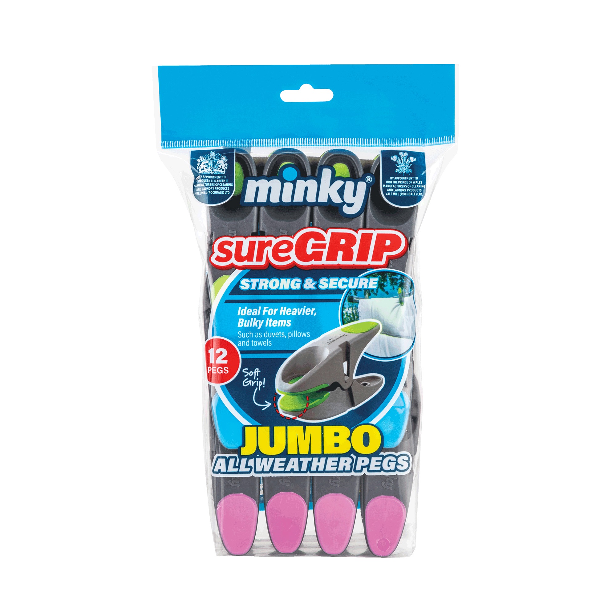 Minky SureGrip Jumbo 12-Piece Clothespins
