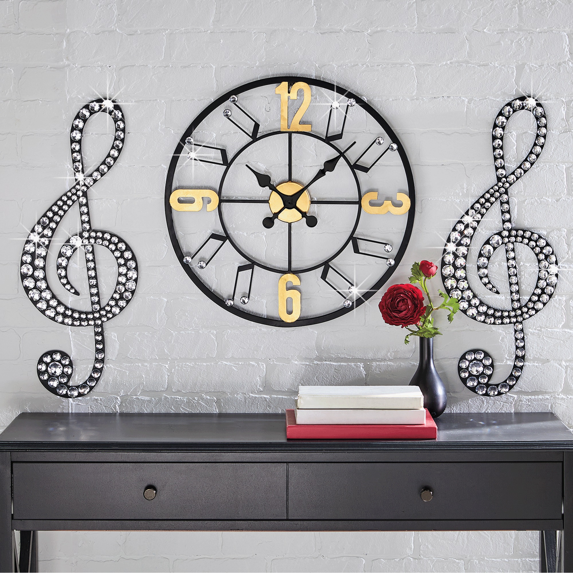 3-Piece Gem Music Notes Clock Set
