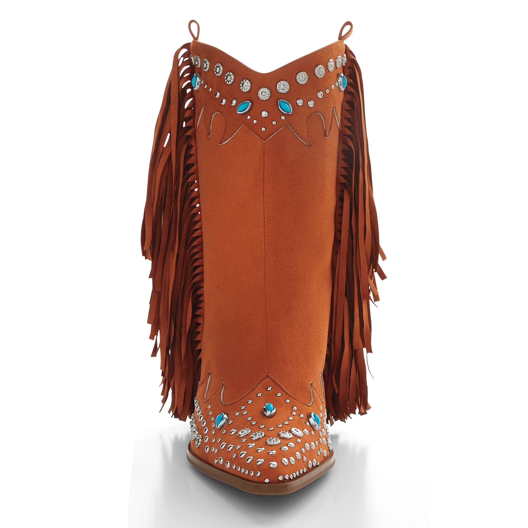 Azalea Wang Anorak Fringe & Stud Faux-Suede Bootie with 3" Heel for Women
