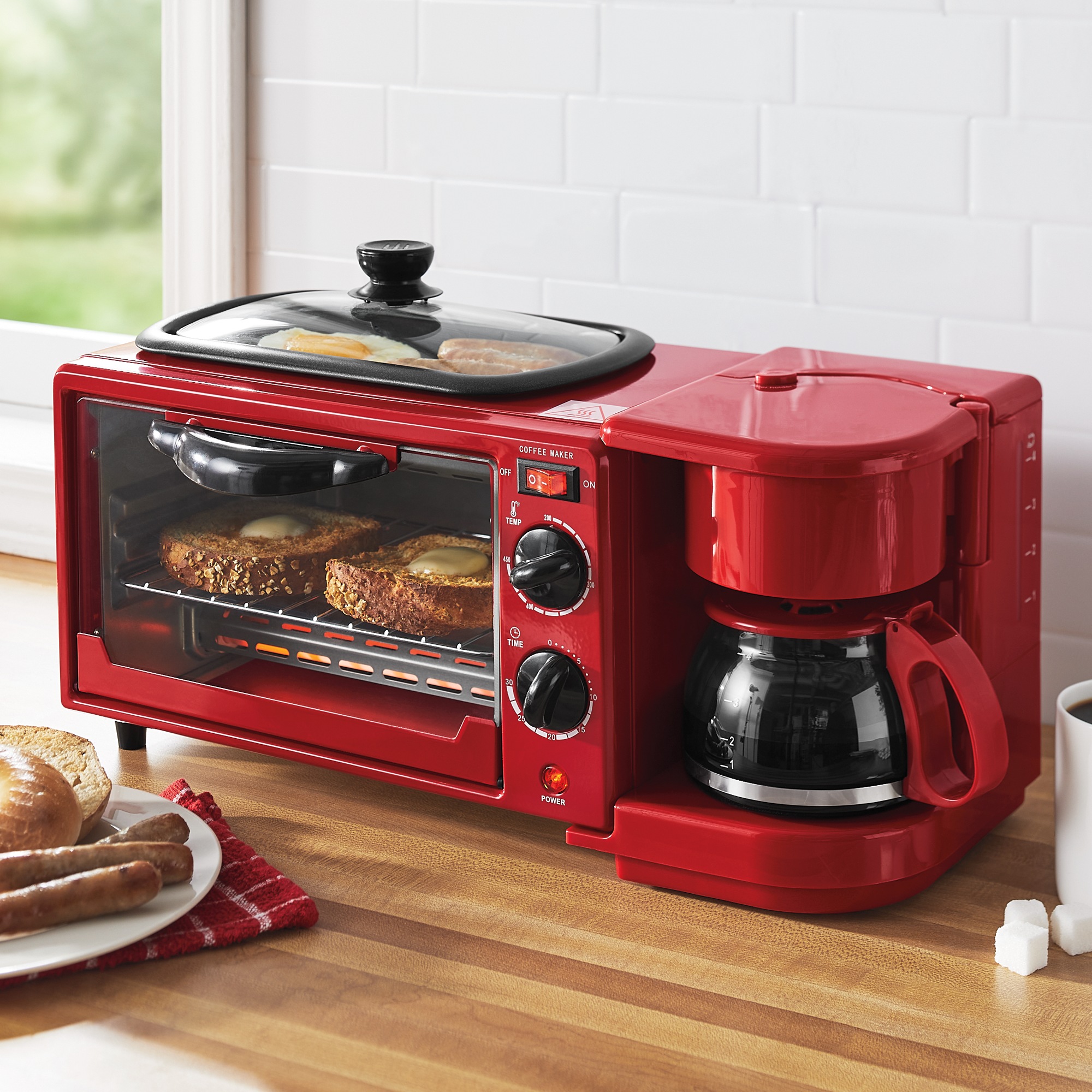 3-in-1 Breakfast Maker with Grill, Bake, Toast & Brew Functions