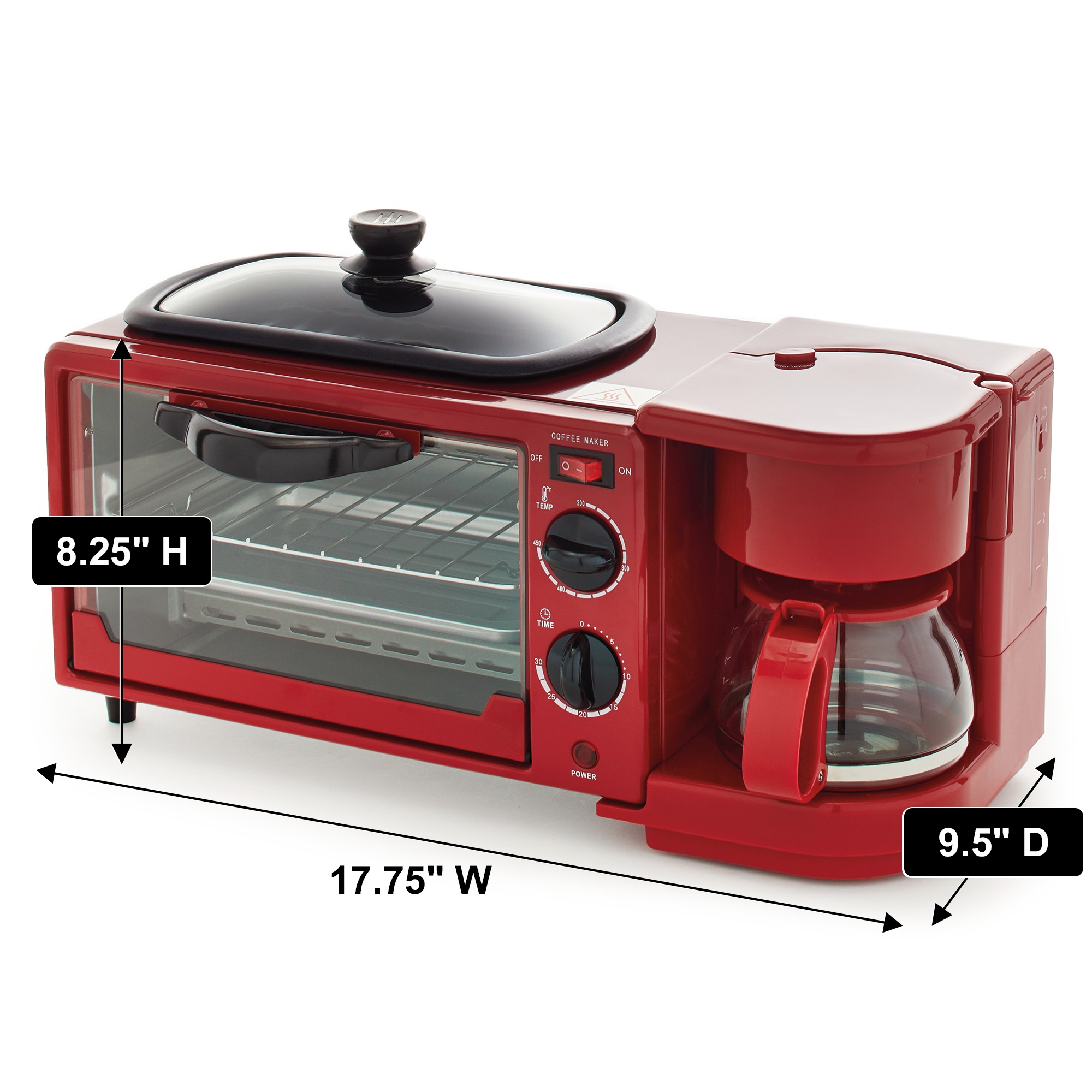 3-in-1 Breakfast Maker with Grill, Bake, Toast & Brew Functions