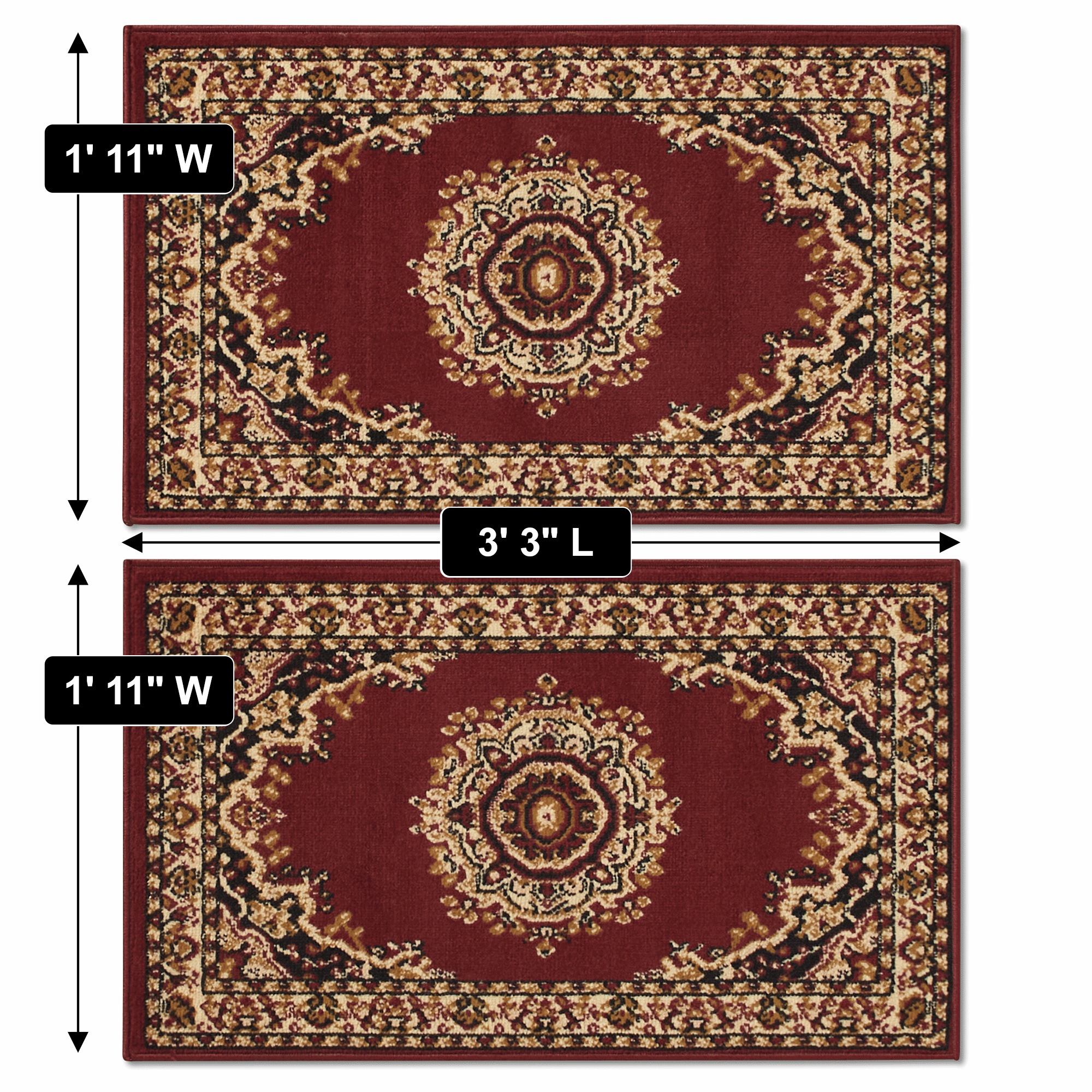 4-Piece Plush Floral Kirman Rug Set with Runner and Mats 4 4-Piece Plush Floral Kirman Rug Set with Runner and Mats