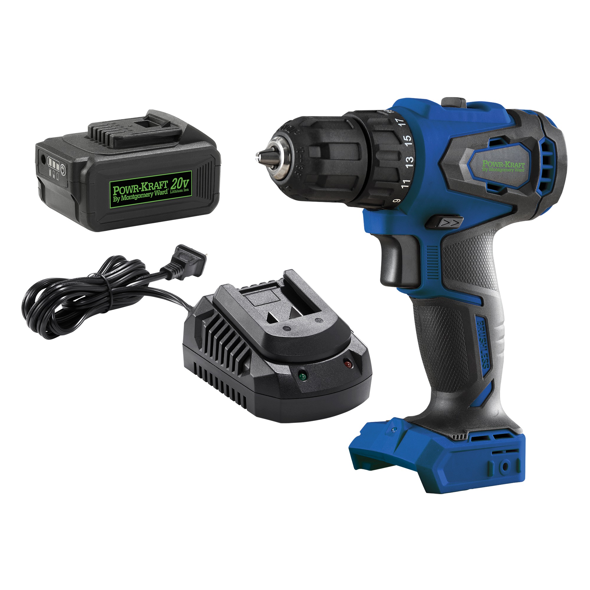 Bundle and Save Pack: Powr-Kraft 20V Cordless Drill with 4.0Ah Lithium-Ion Battery & Charger by Montgomery Ward