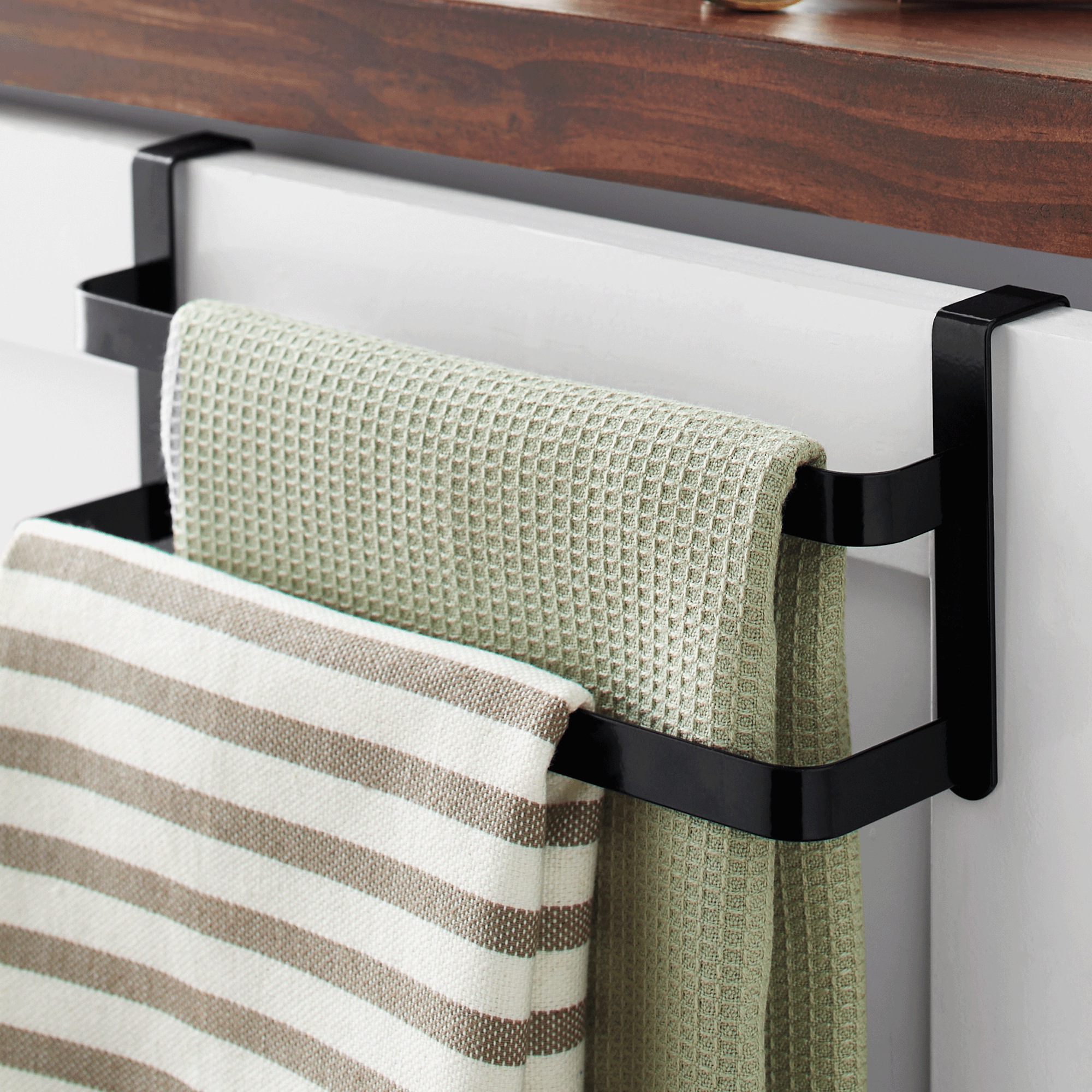 Set of 2 Over-the-Door Double Towel Racks, Iron, Black