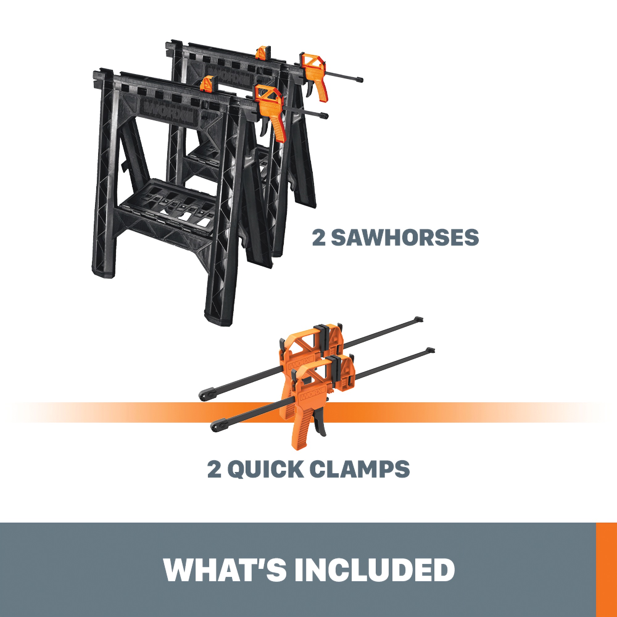 Worx Clamping Sawhorses (Set of 2) with Bar Clamps 6 Worx Clamping Sawhorses (Set of 2) with Bar Clamps