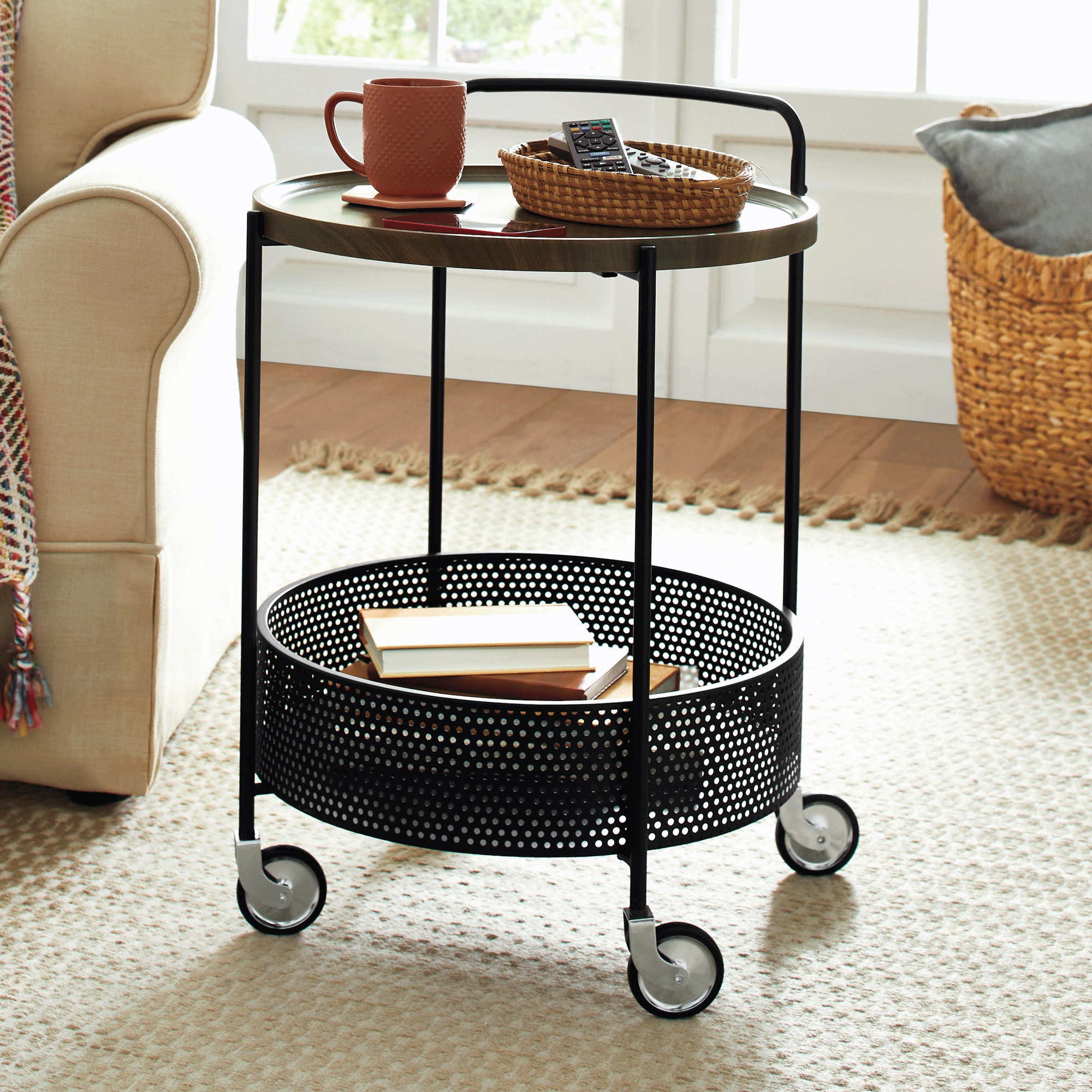 Tray-Top Rolling Accent Table
