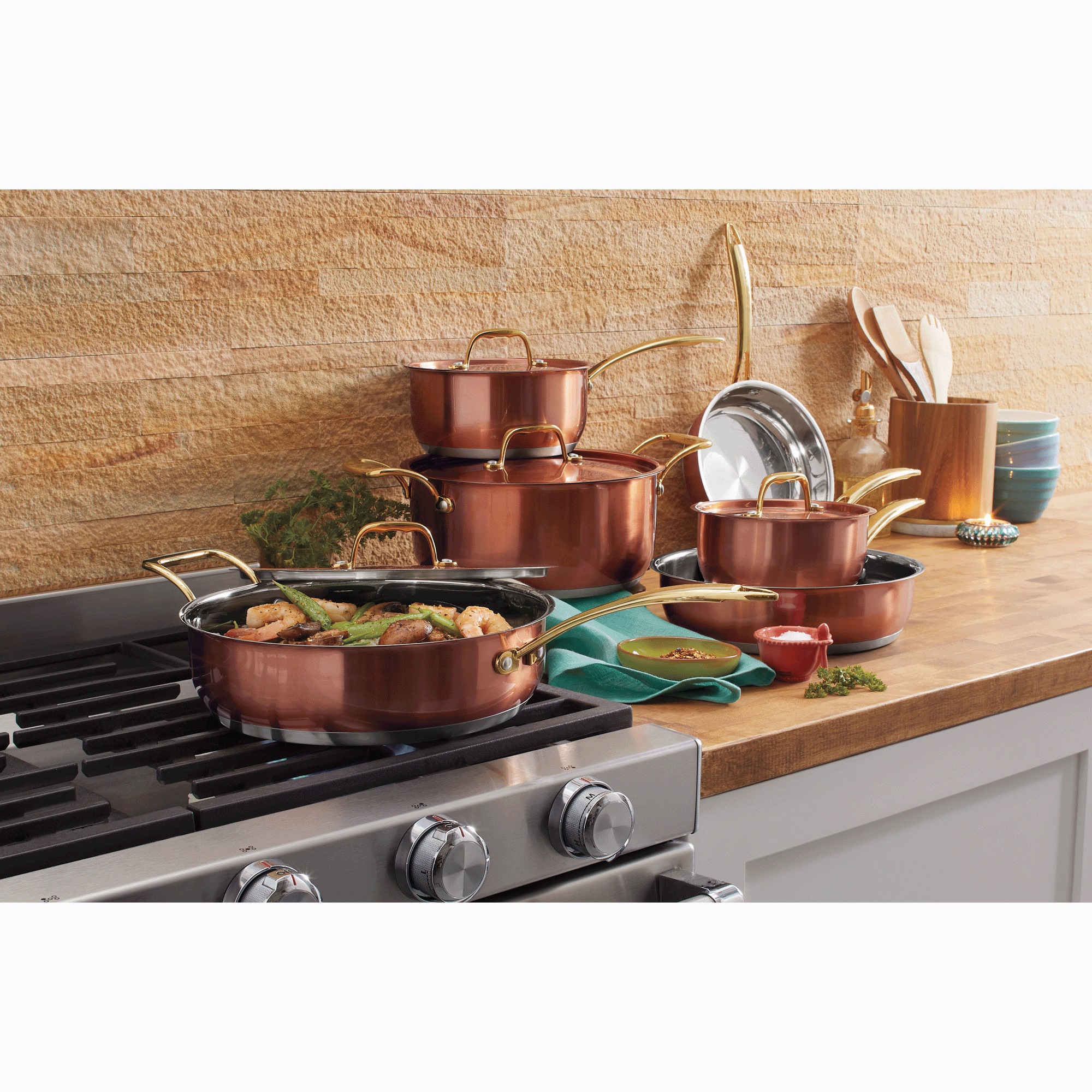 10-Piece Stainless Steel Copper-Look Cookware Set