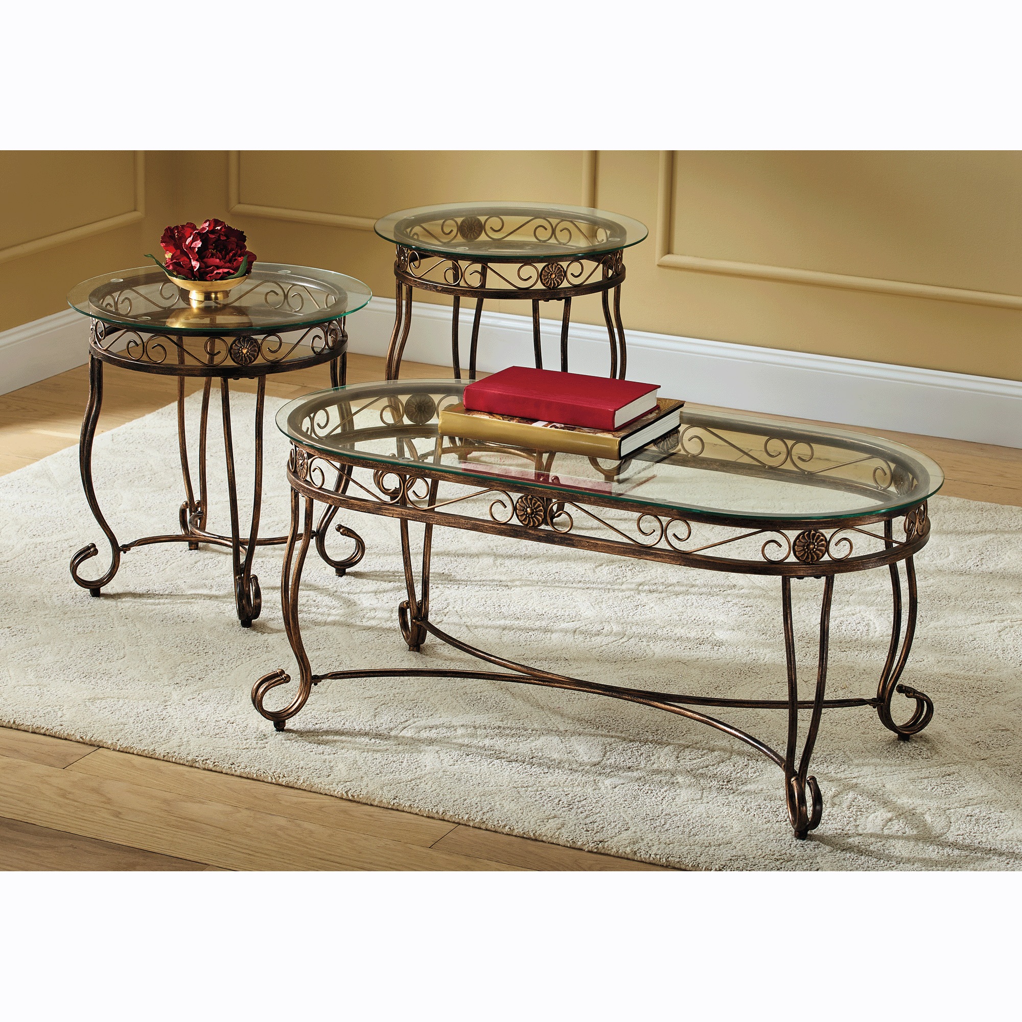 3-Piece Metal and Glass Table Set