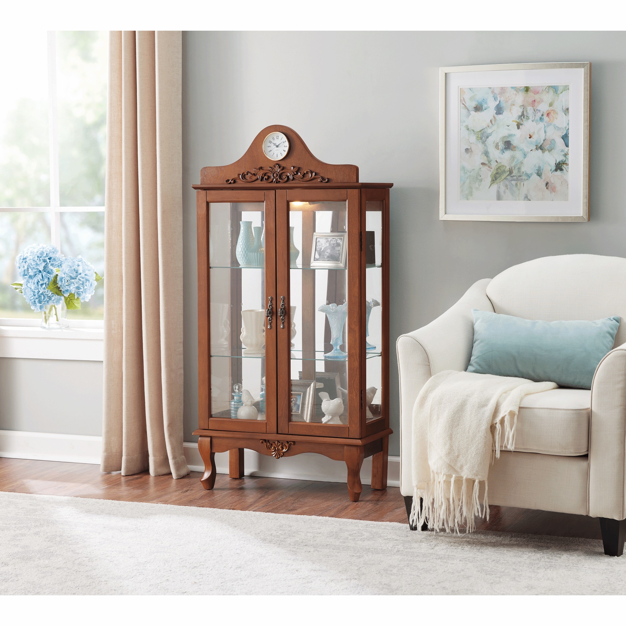 Lit Clock Curio Cabinet