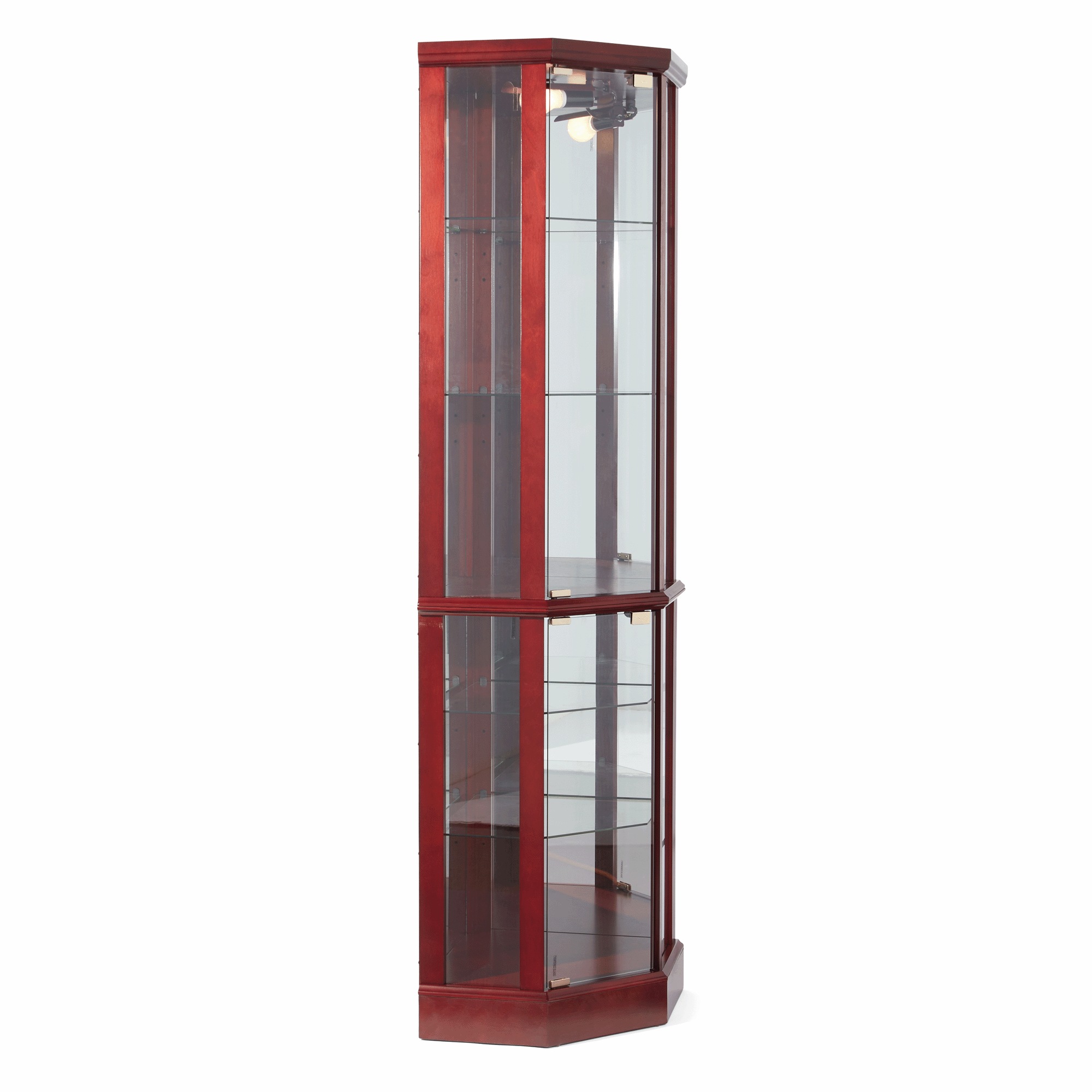 Tessa Lighted Display Corner Curio Cabinet with Glass Shelves and Mirrored Back 3 Tessa Lighted Display Corner Curio Cabinet with Glass Shelves and Mirrored Back