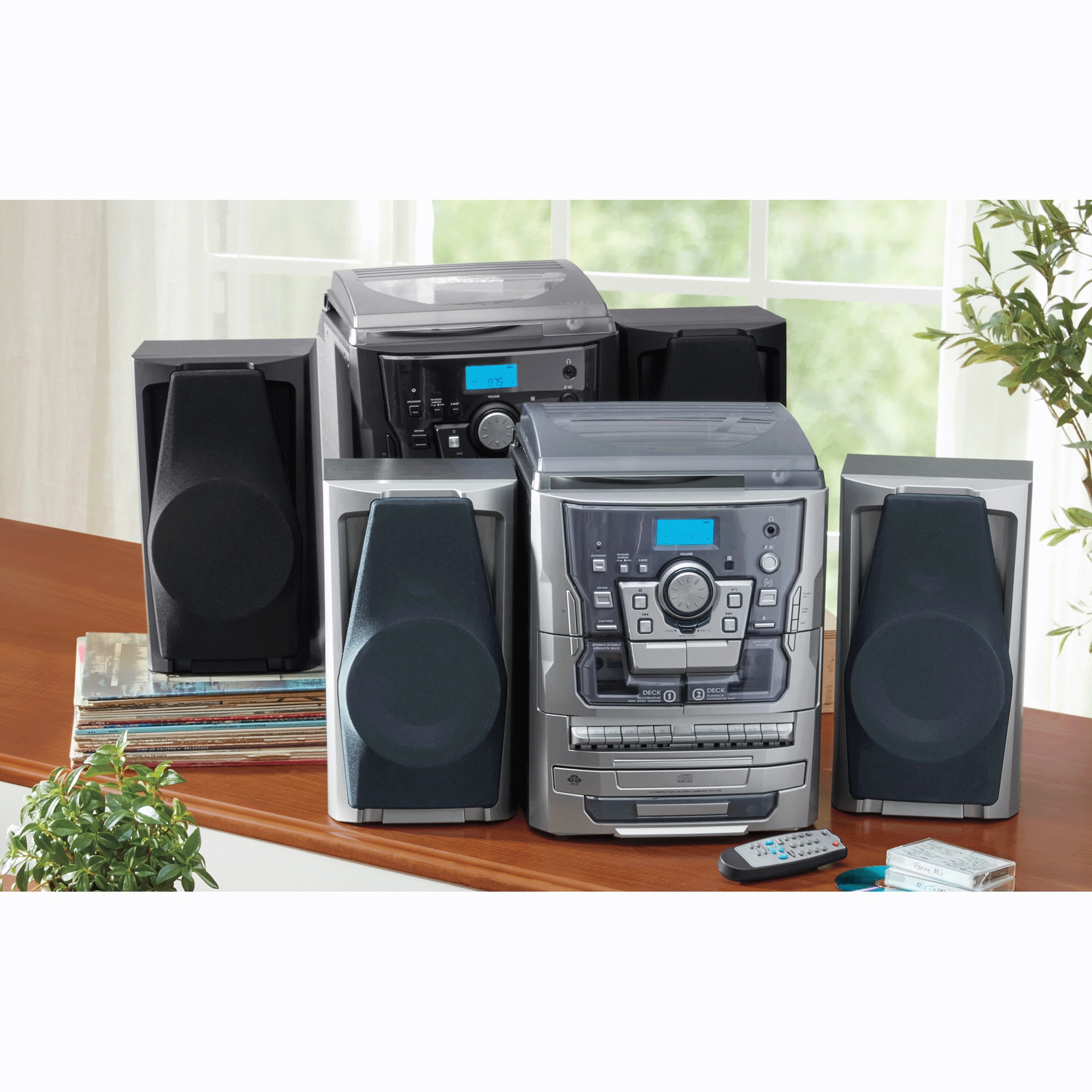 6-in-1 Music System with Deluxe Turntable, iPod/MP3, AM/FM, CD Player & Cassette