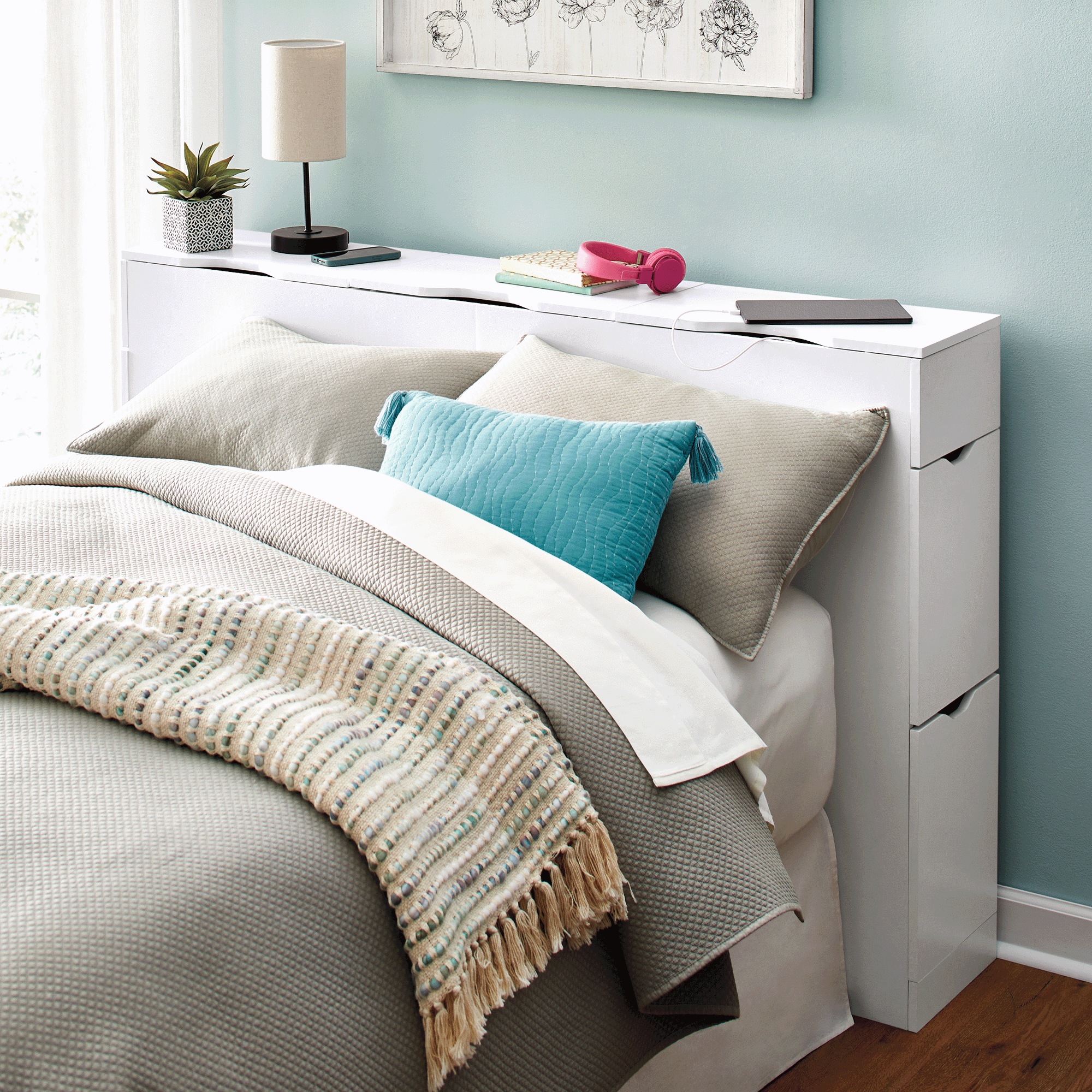 Queen Headboard-Style Powered Storage Cabinet